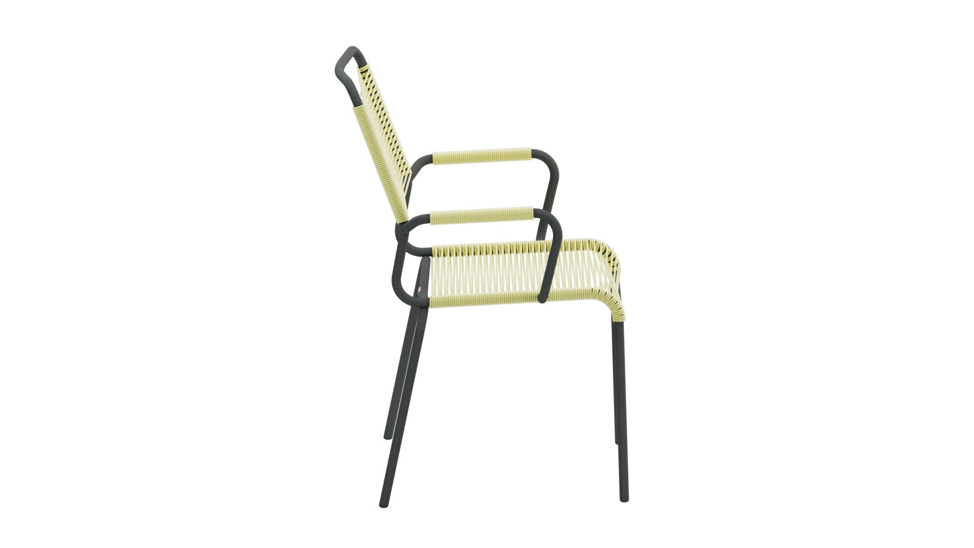 Rigi Spaghetti-Gartenstuhl mit Armlehne Comfort in Buchsbaumgelb präsentiert im Onlineshop von KAQTU Design AG. Gartenstuhl mit Armlehnen ist von Schaffner