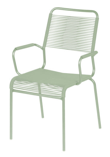Rigi Spaghetti-Gartenstuhl mit Armlehne Comfort in Pastellgrün präsentiert im Onlineshop von KAQTU Design AG. Gartenstuhl mit Armlehnen ist von Schaffner