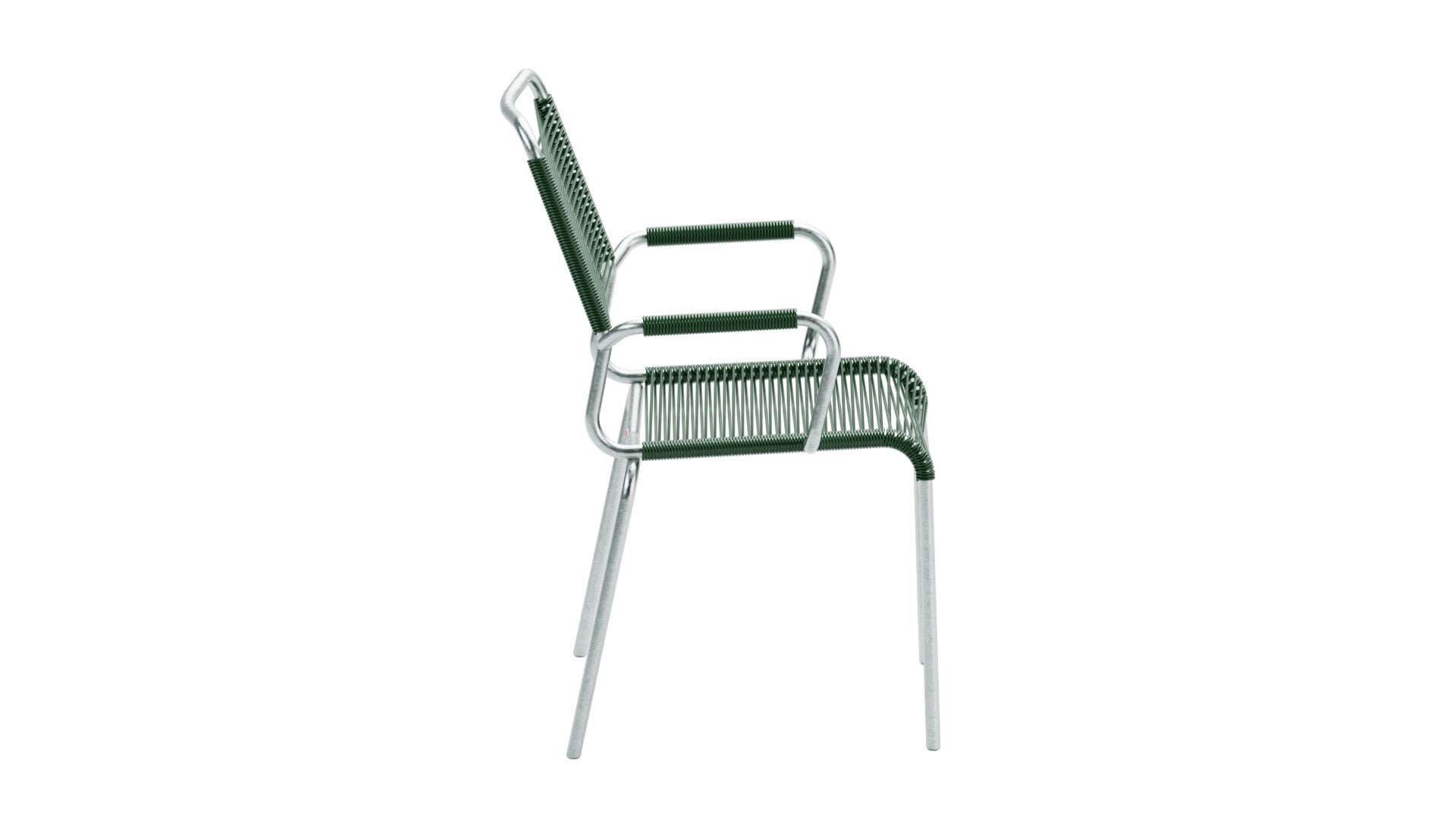 Rigi Spaghetti-Gartenstuhl mit Armlehne Comfort in Tannengrün präsentiert im Onlineshop von KAQTU Design AG. Gartenstuhl mit Armlehnen ist von Schaffner