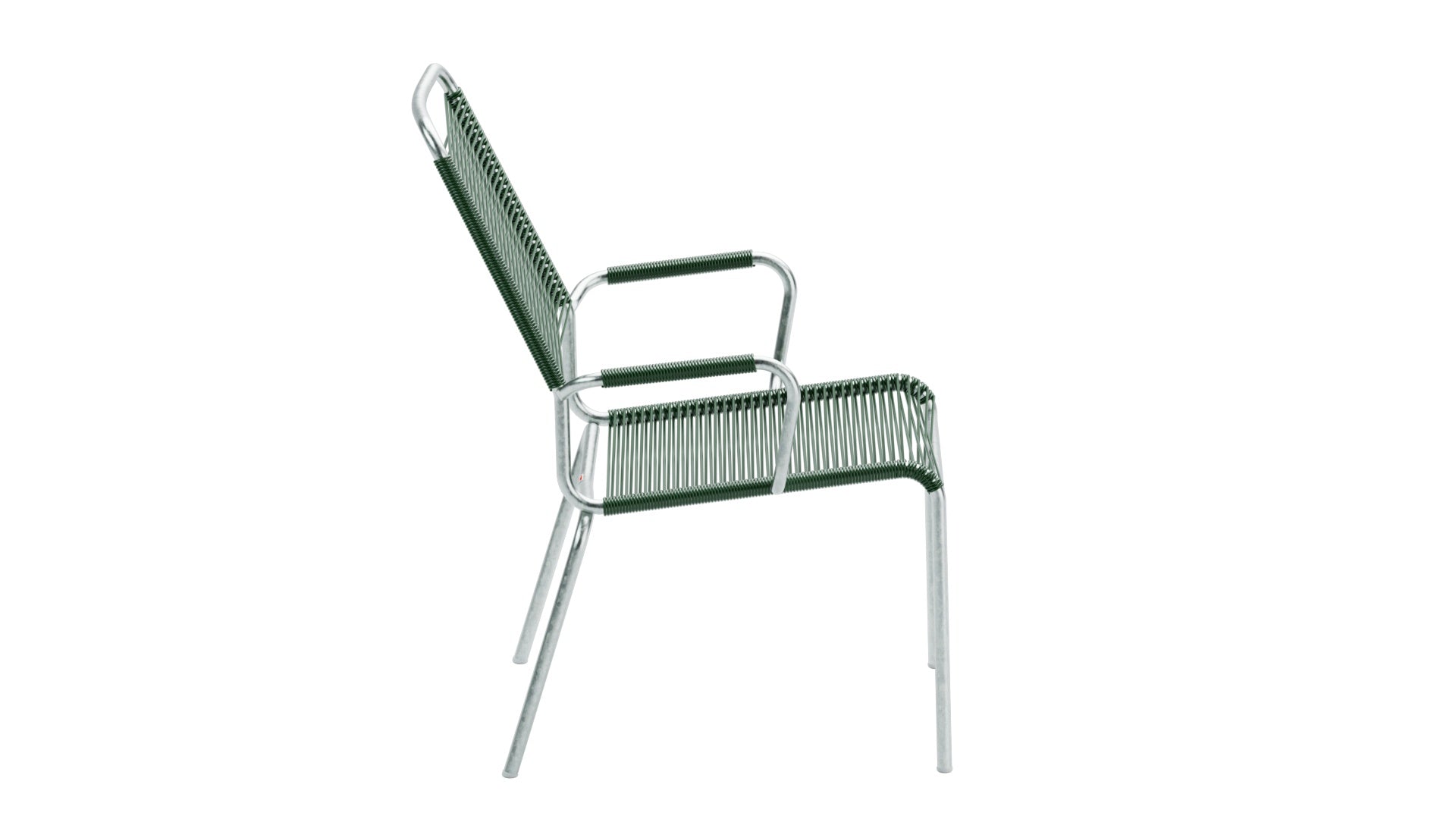 Rigi Spaghetti-Salonsessel mit Armlehne in Tannengrün präsentiert im Onlineshop von KAQTU Design AG. Gartenstuhl mit Armlehnen ist von Schaffner