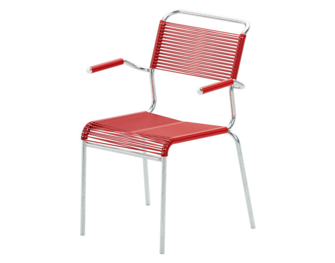 Säntis Spaghetti-Gartenstuhl mit Armlehne in Rot / Feuerverzinkt präsentiert im Onlineshop von KAQTU Design AG. Gartenstuhl mit Armlehnen ist von Schaffner