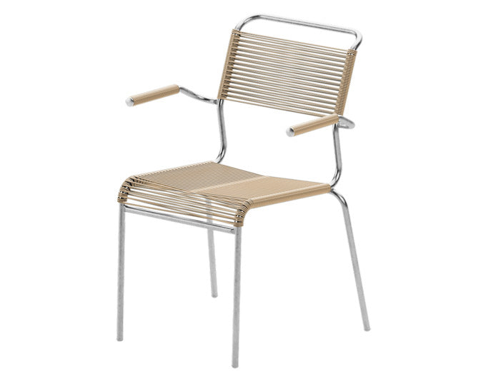 Säntis Spaghetti-Gartenstuhl mit Armlehne in Pastellbraun / Feuerverzinkt präsentiert im Onlineshop von KAQTU Design AG. Gartenstuhl mit Armlehnen ist von Schaffner