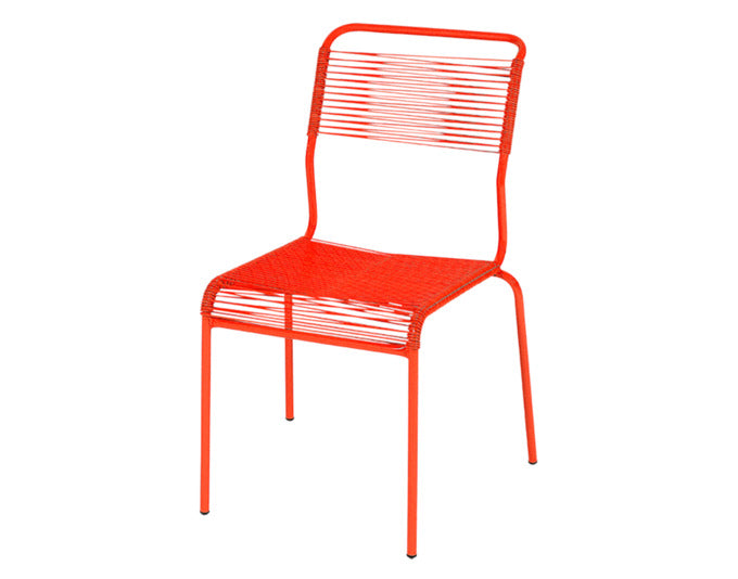 Stilvoller, wetterfester Säntis Spaghetti-Gartenstuhl ohne Armlehne von Schaffner, langlebig, umweltfreundlich, modern, perfekt für Terrasse und Garten.