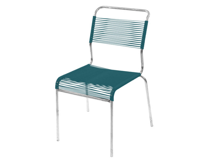 Stilvoller, wetterfester Säntis Spaghetti-Gartenstuhl ohne Armlehne von Schaffner, langlebig, umweltfreundlich, modern, perfekt für Terrasse und Garten.