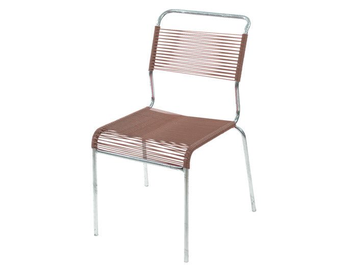 Stilvoller, wetterfester Säntis Spaghetti-Gartenstuhl ohne Armlehne von Schaffner, langlebig, umweltfreundlich, modern, perfekt für Terrasse und Garten.