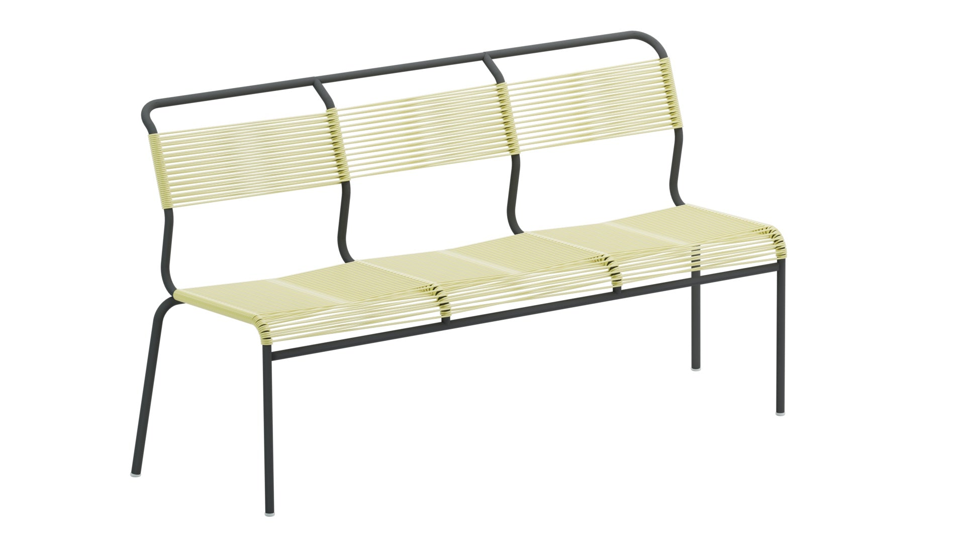 Säntis Spaghetti-3er-Gartenbank ohne Armlehne in Buchsbaumgelb präsentiert im Onlineshop von KAQTU Design AG. Gartenbank ist von Schaffner