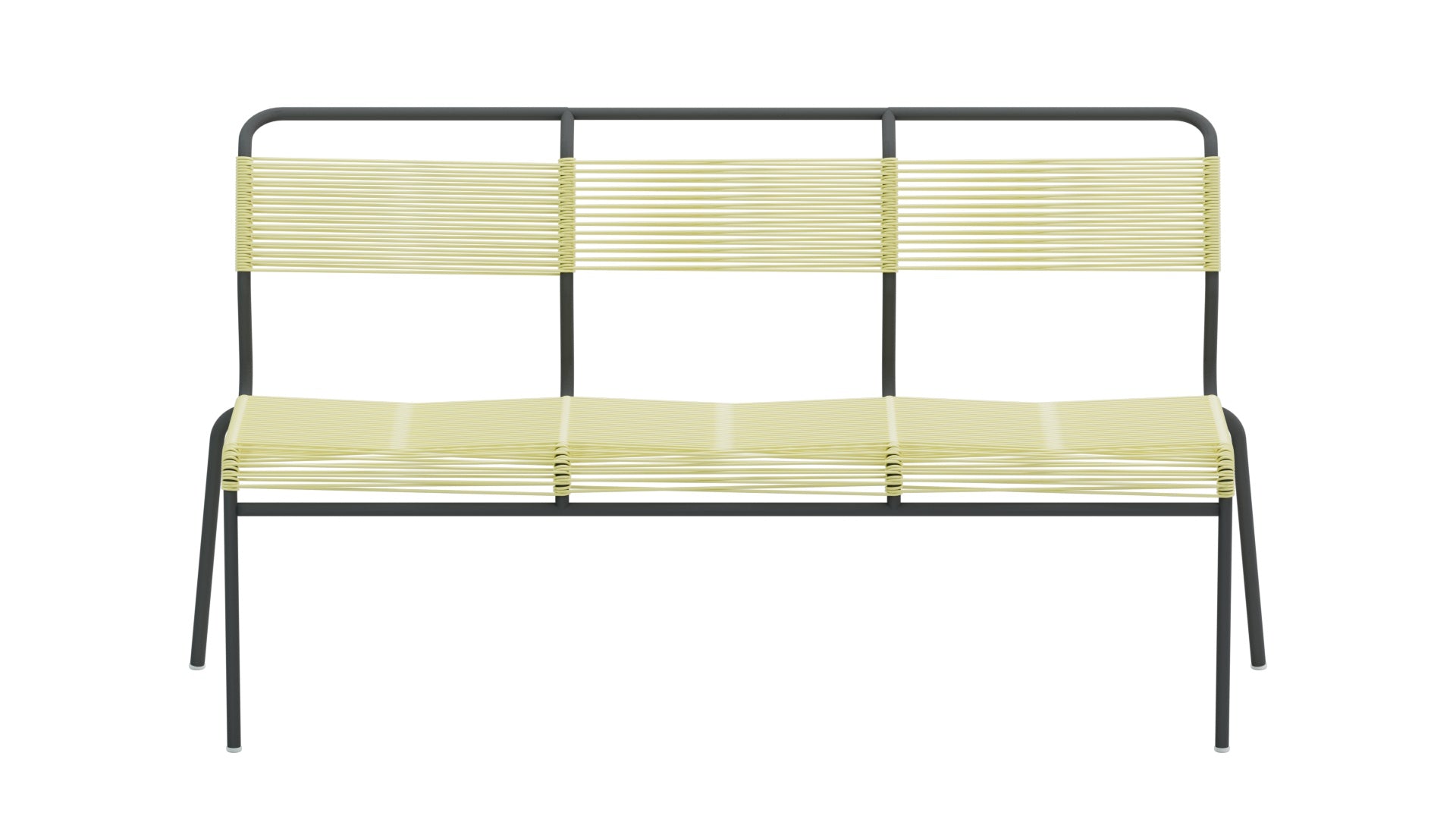 Säntis Spaghetti-3er-Gartenbank ohne Armlehne in Buchsbaumgelb präsentiert im Onlineshop von KAQTU Design AG. Gartenbank ist von Schaffner