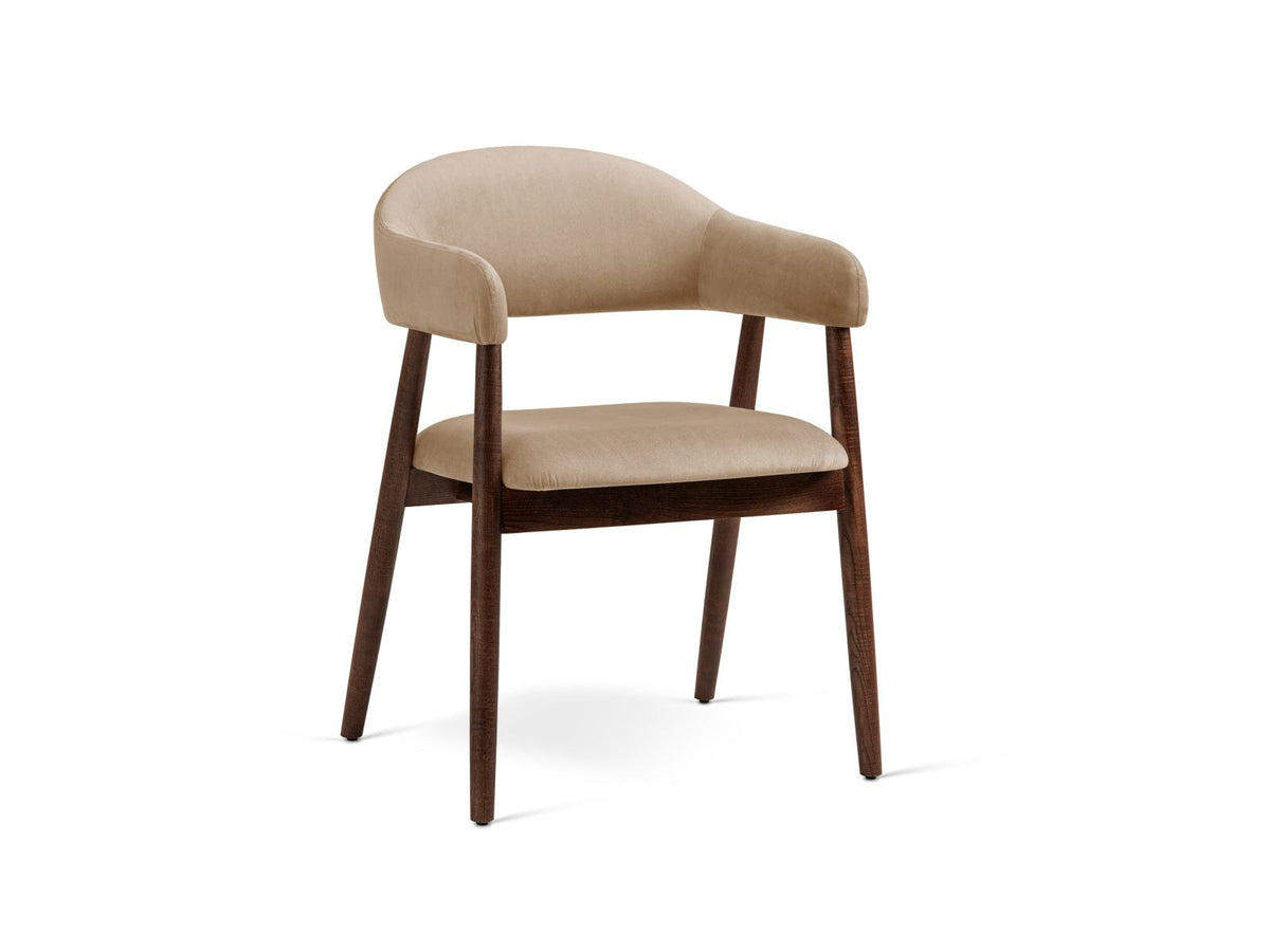 Zwei Samtstühle Adra von Cosmopolitan Design mit Buchenholzbeinen, gepolsterter Sitzfläche und Rückenlehne in Veloursstrick-Optik.