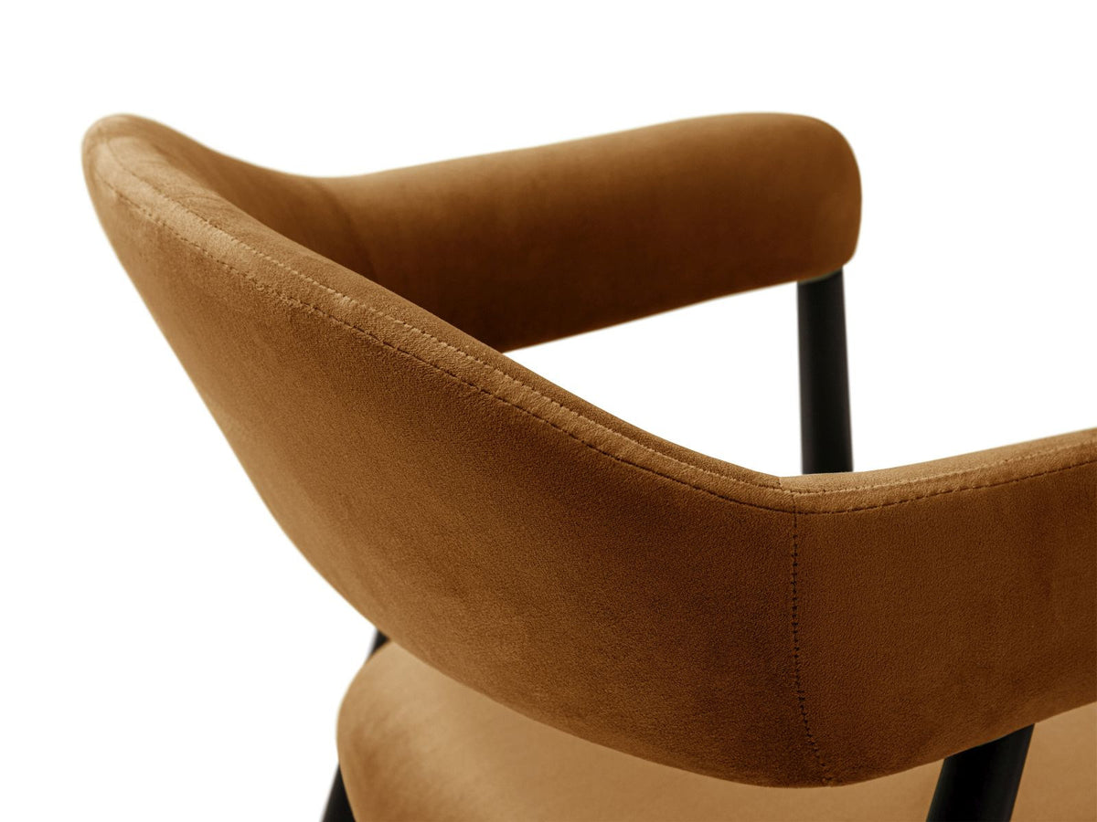 Zwei Samtstühle Adra von Cosmopolitan Design mit Buchenholzbeinen, gepolsterter Sitzfläche und Rückenlehne in Veloursstrick-Optik.