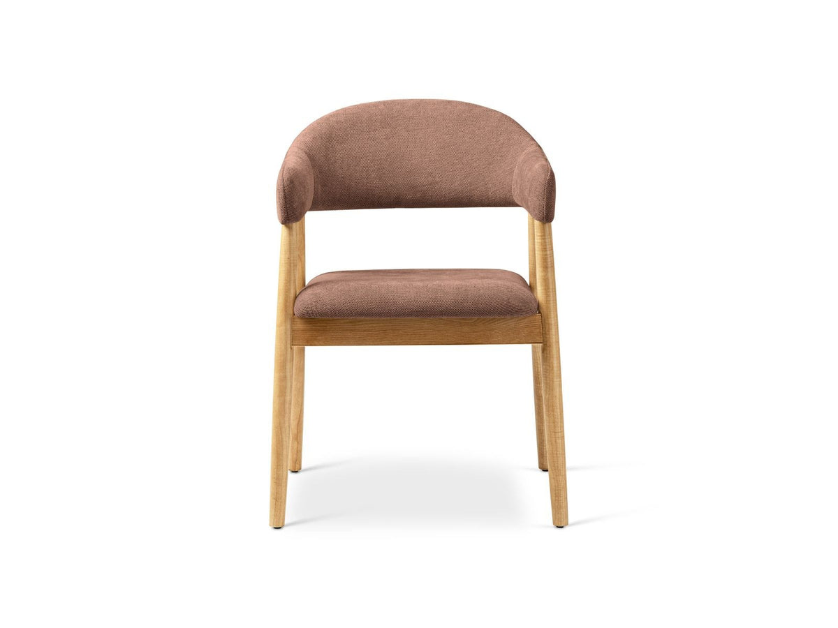 Zwei Esszimmerstühle Adra mit Buchenholzbeinen und Sitzfläche aus Chenille-Stoff Rebel in Beige, moderne Karostruktur mit Flor.