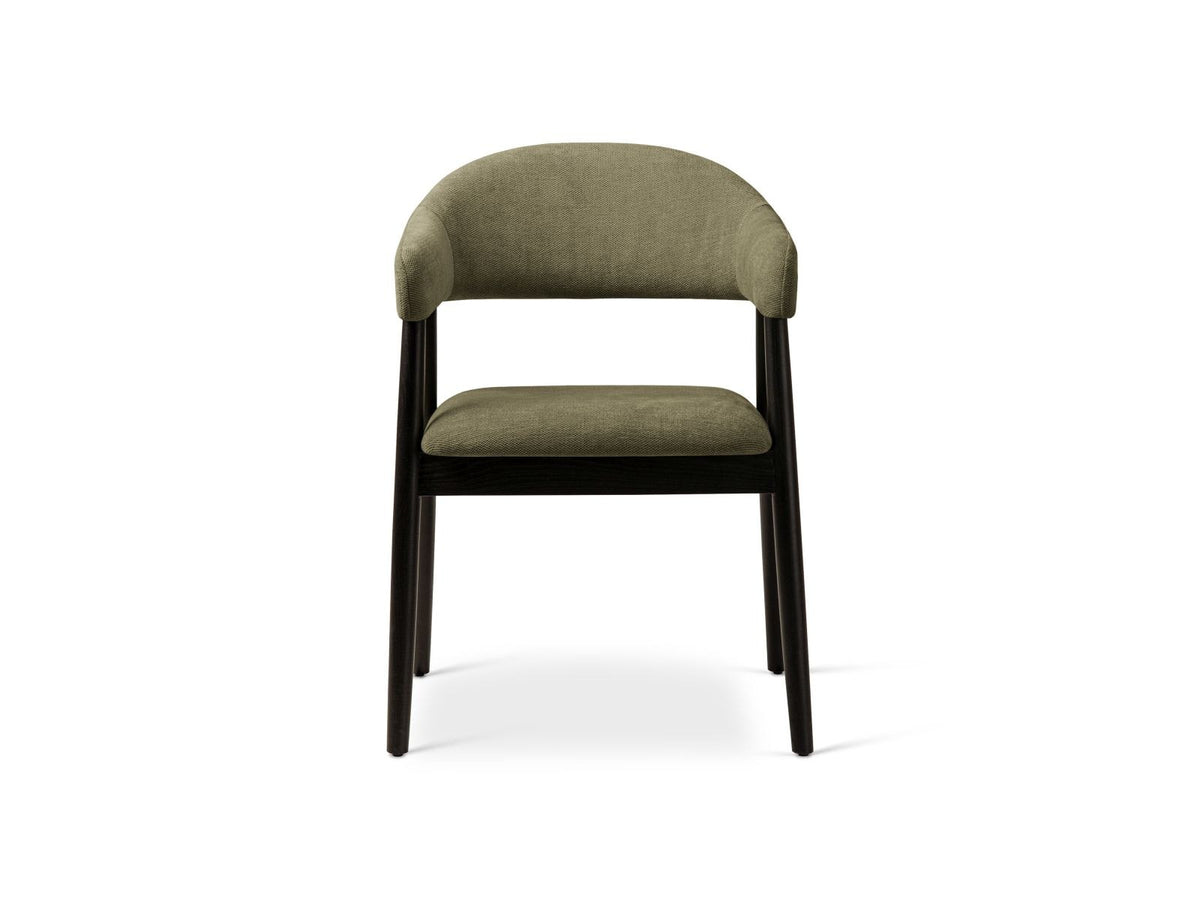 Zwei Esszimmerstühle Adra mit Buchenholzbeinen und Sitzfläche aus Chenille-Stoff Rebel in Beige, moderne Karostruktur mit Flor.