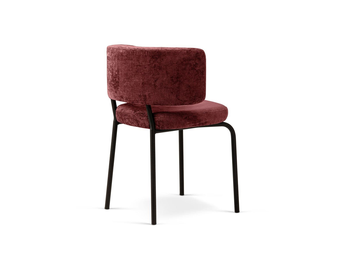 Zwei Stühle mit Buchenholz-Gestell, Stahlbeinen und grünem Chenille-Bezug Perfect Harmony, gepolsterte Sitzfläche und Rückenlehne.