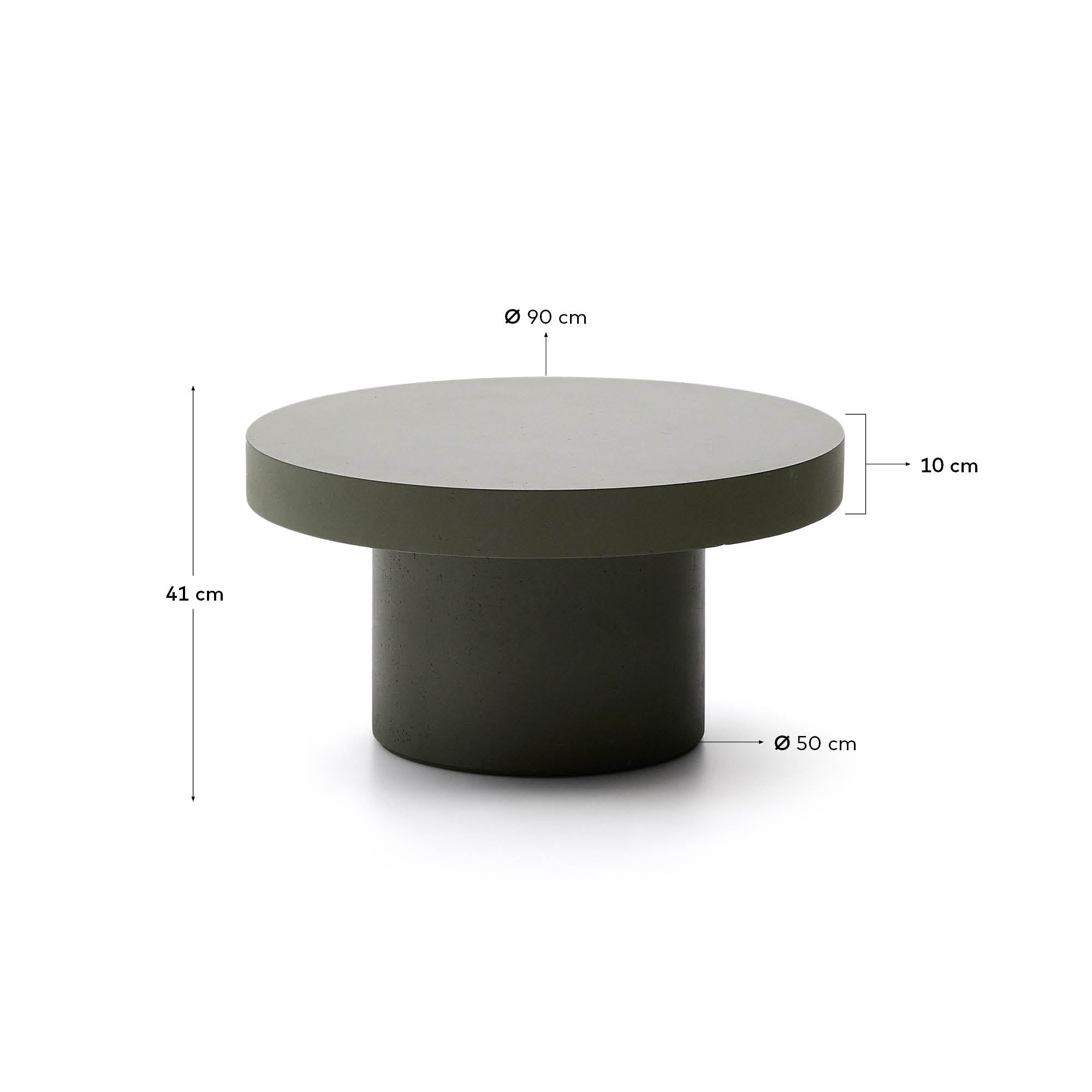 Der Couchtisch Aiguablava in elegantem Grün (Ø 90 cm) kombiniert minimalistisches Design mit robustem GFB-Material und ist perfekt für jede Outdoor-Oase.