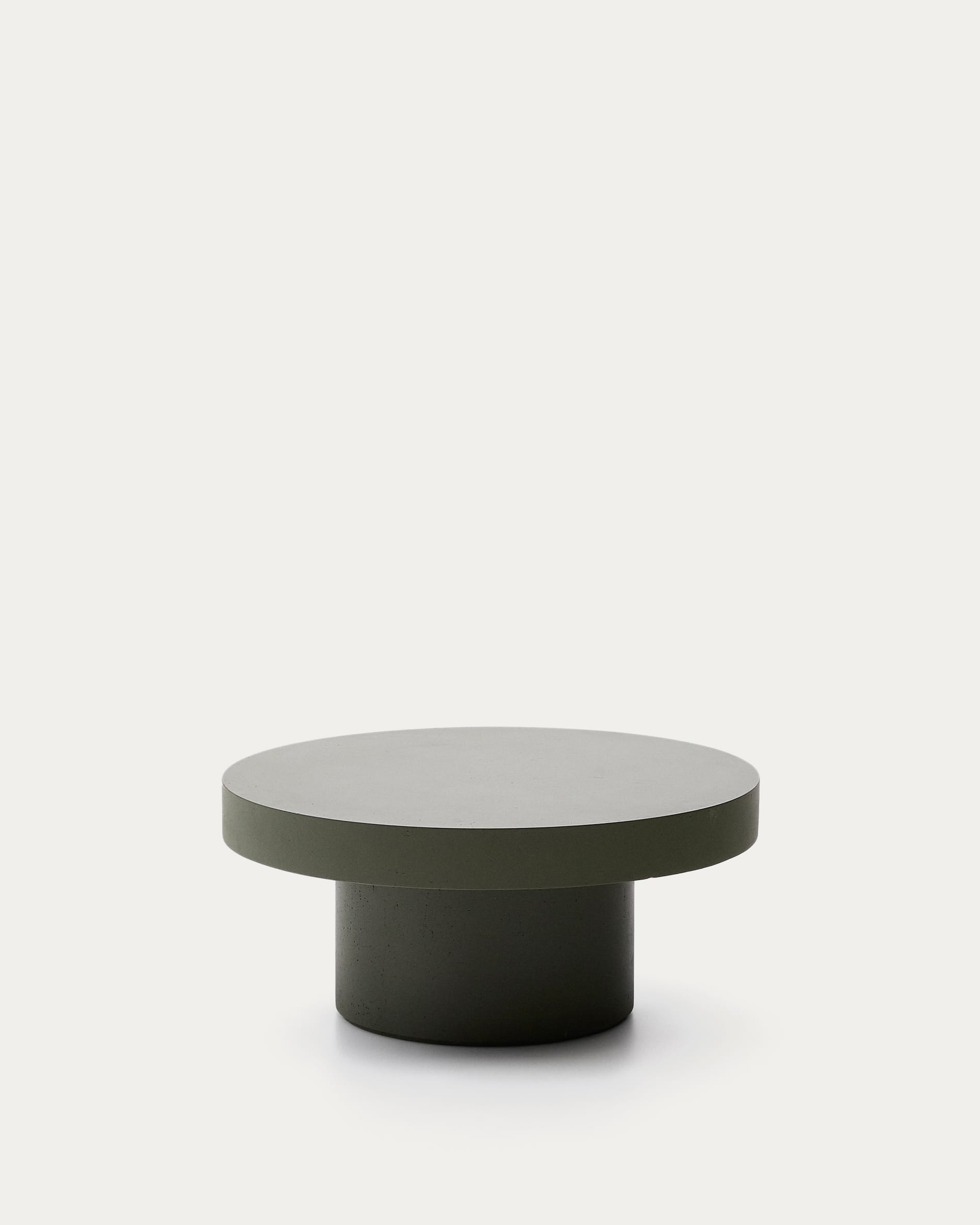 Moderner Couchtisch Aiguablava in Grün, Ø 66 cm, aus robustem glasfaserverstärktem Beton, ideal für drinnen und draussen.