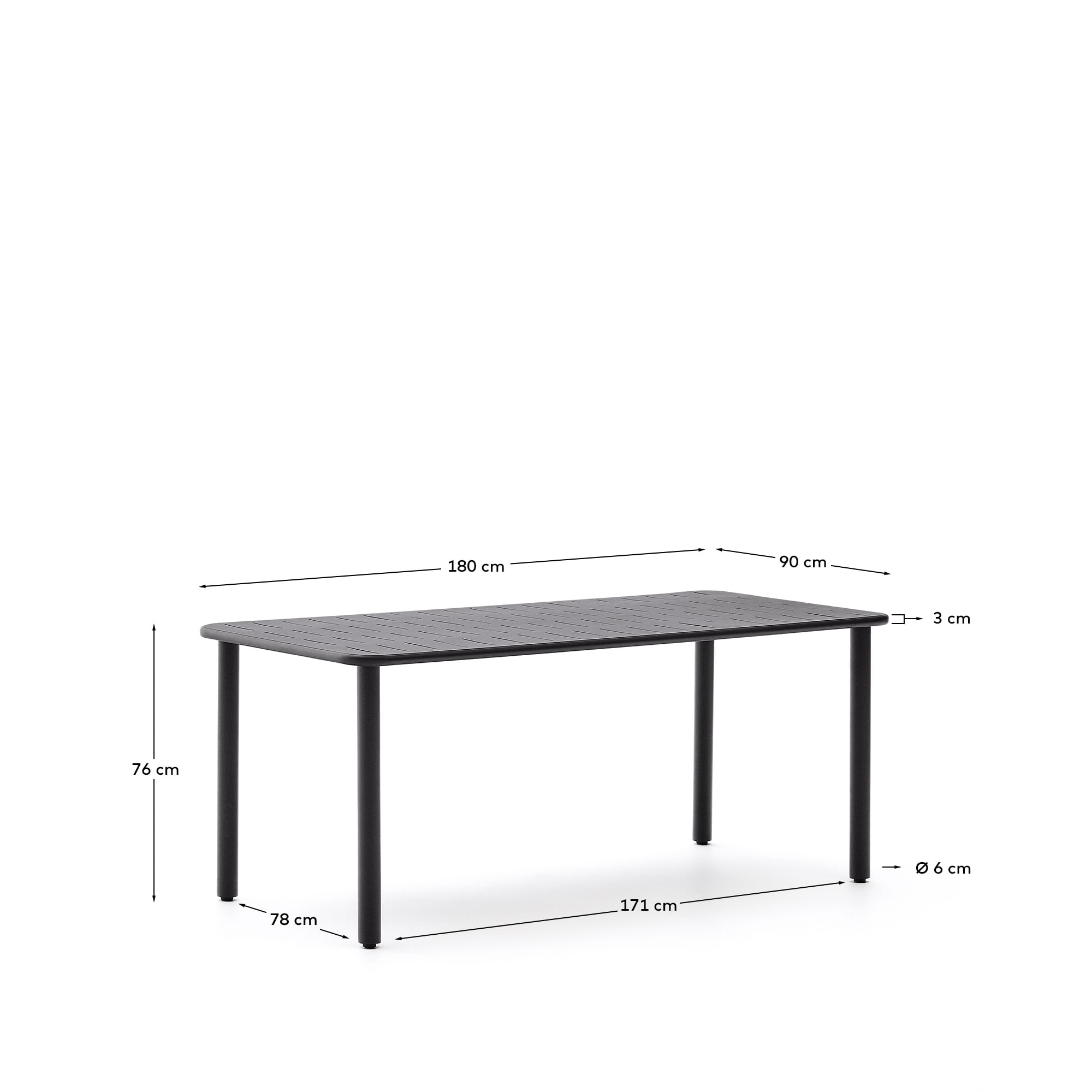 Eleganter Outdoor-Tisch Brai aus langlebigem, dunkelgrauem verzinktem Stahl (180 x 90 cm). Ideal für gesellige Anlässe und pflegeleicht.