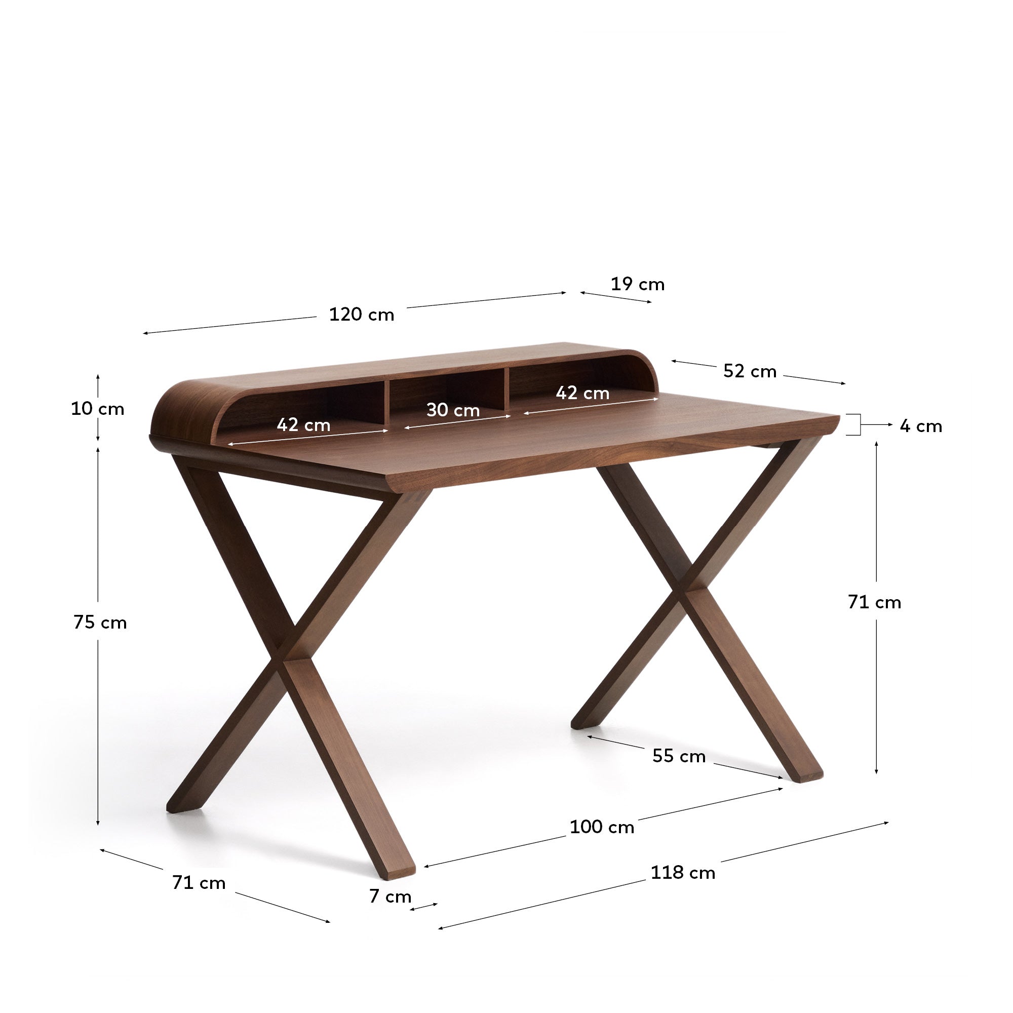 Schreibtisch Dilare aus Nussbaumfurnier, 120 x 85 cm in Dunkelbraun präsentiert im Onlineshop von KAQTU Design AG. Schreibtisch ist von Kave Home