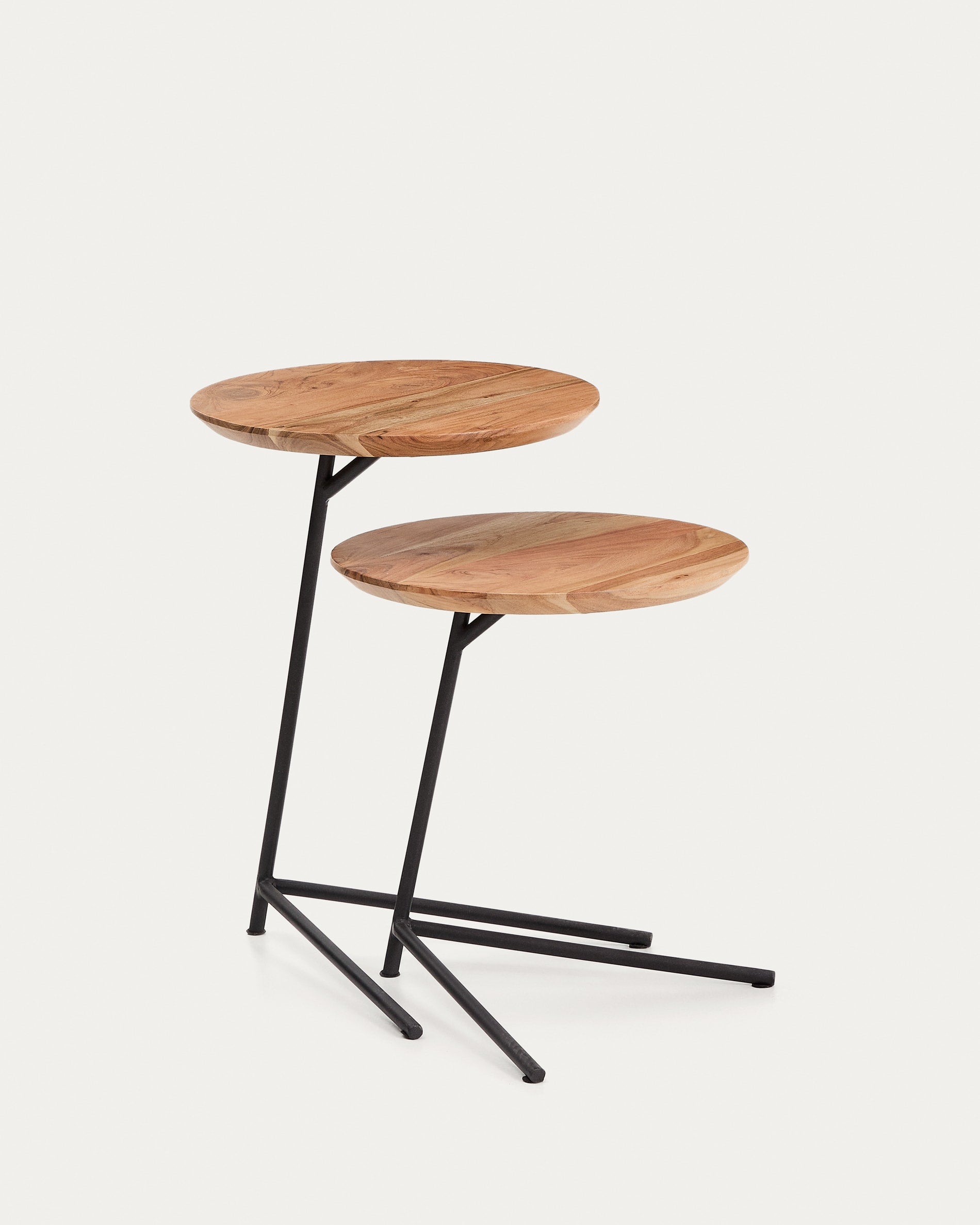 2er-Set Beistelltische Vintara aus massivem Akazienholz mit gebleichtem Finish und schwarz in Natur, Schwarz präsentiert im Onlineshop von KAQTU Design AG. Beistelltisch ist von Kave Home