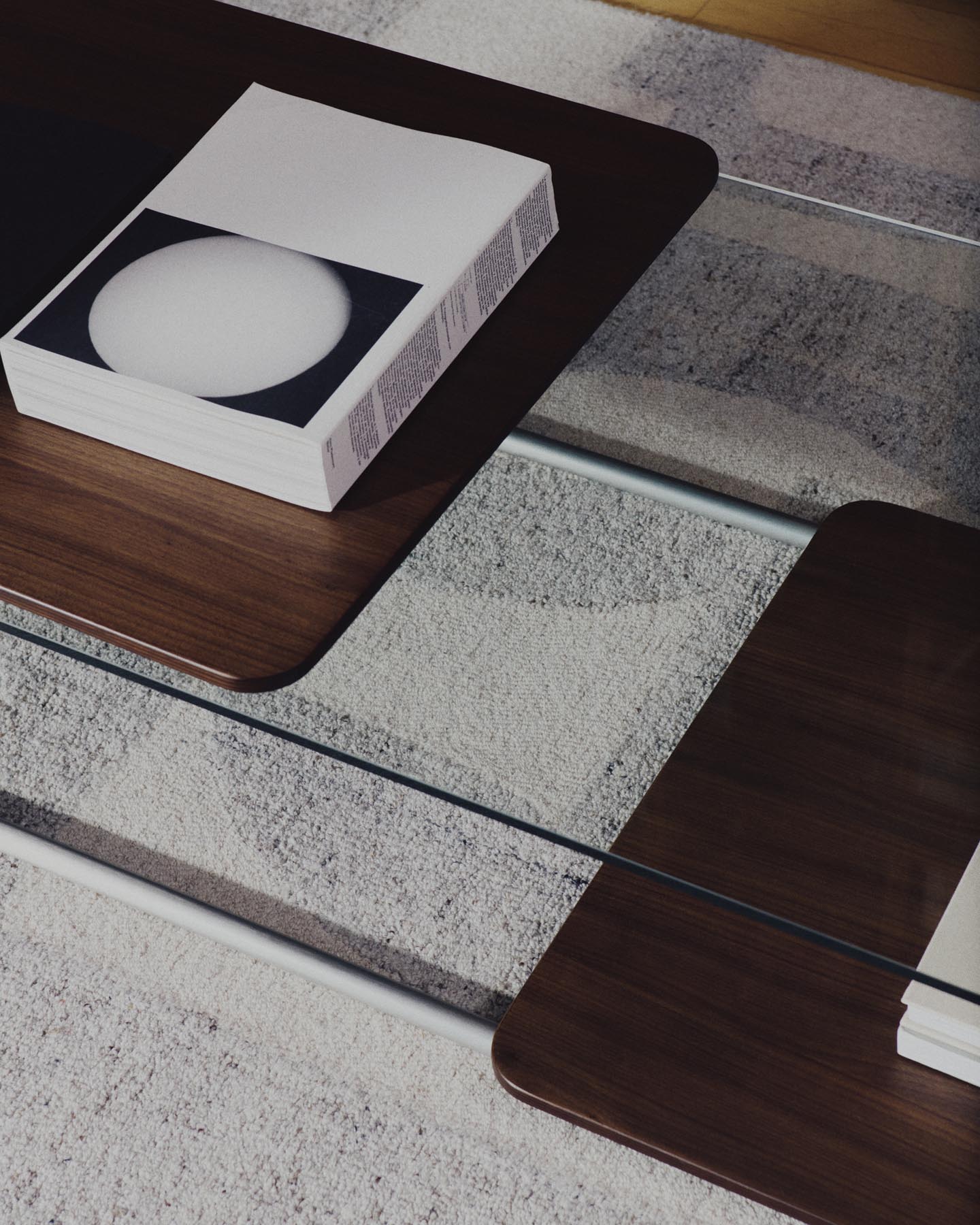 Couchtisch Tarsel aus gehärtetem Glas sowie Platte aus Nussbaumfurnier mit Gestell aus gebürstetem Edelstahl 140 x 60 cm in Dunkelbraun präsentiert im Onlineshop von KAQTU Design AG. Couchtisch ist von Kave Home