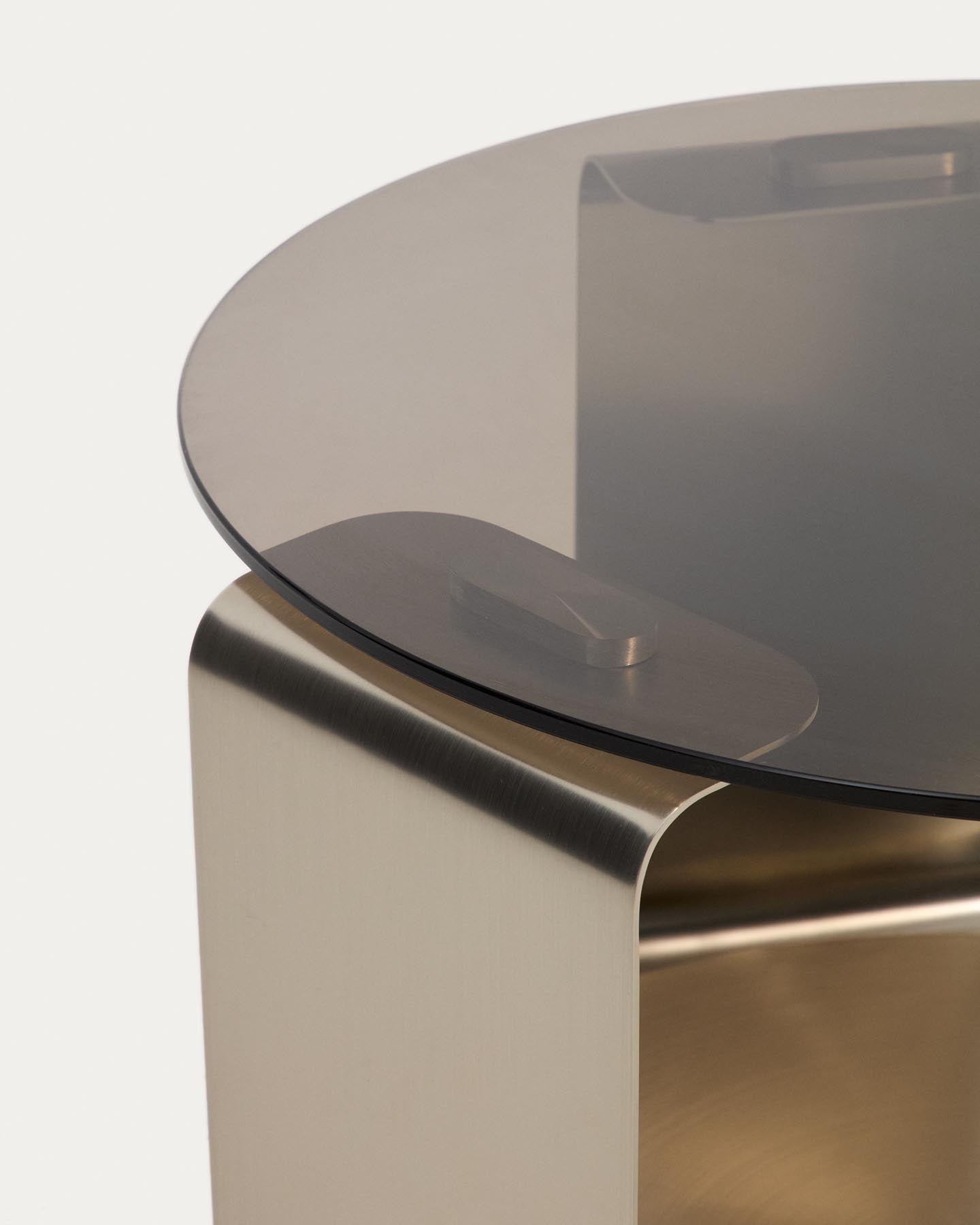 Couchtisch Dolven aus braunem Glas und gebürstetem Stahl, Ø 60 cm in Anthrazit präsentiert im Onlineshop von KAQTU Design AG. Couchtisch ist von Kave Home