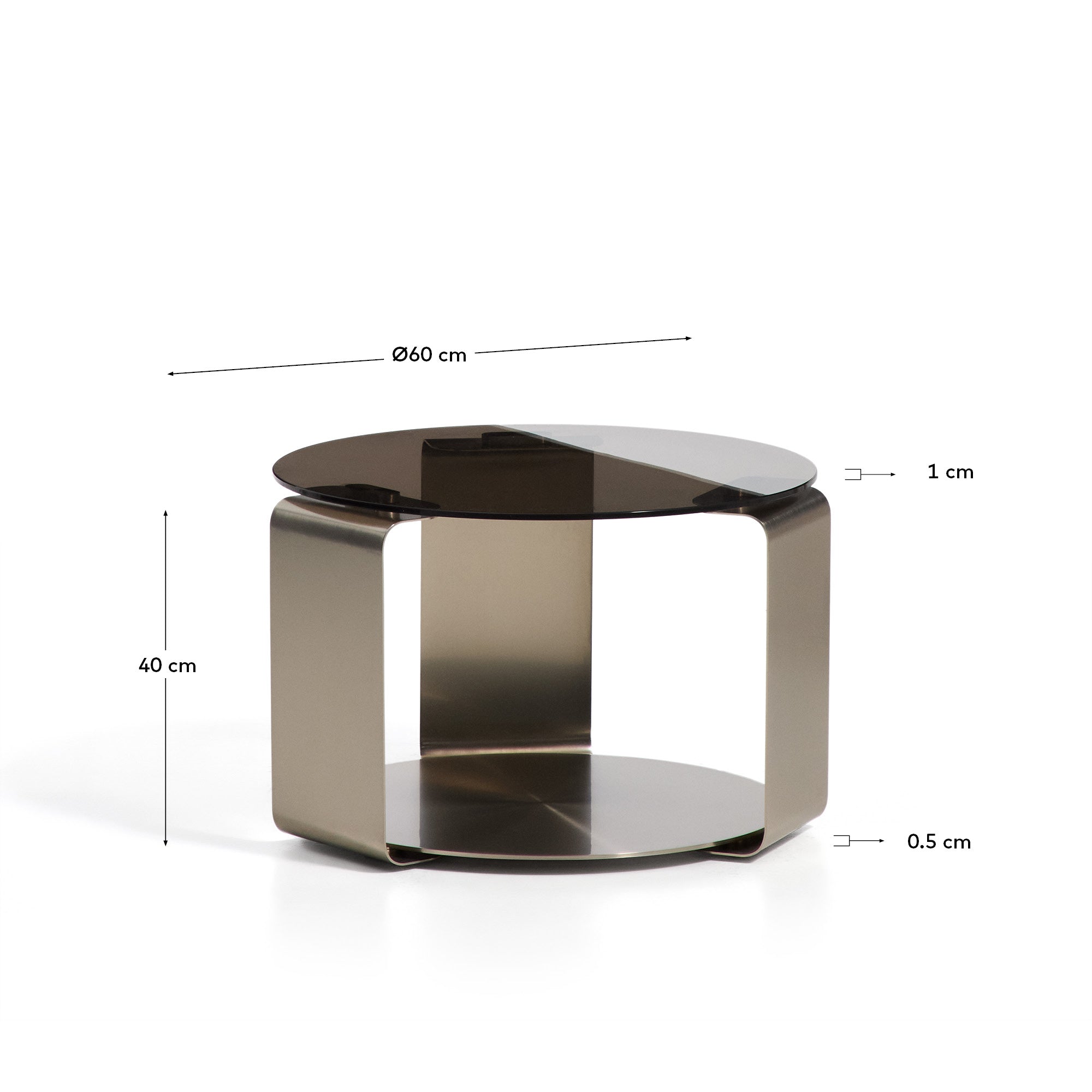 Couchtisch Dolven aus braunem Glas und gebürstetem Stahl, Ø 60 cm in Anthrazit präsentiert im Onlineshop von KAQTU Design AG. Couchtisch ist von Kave Home