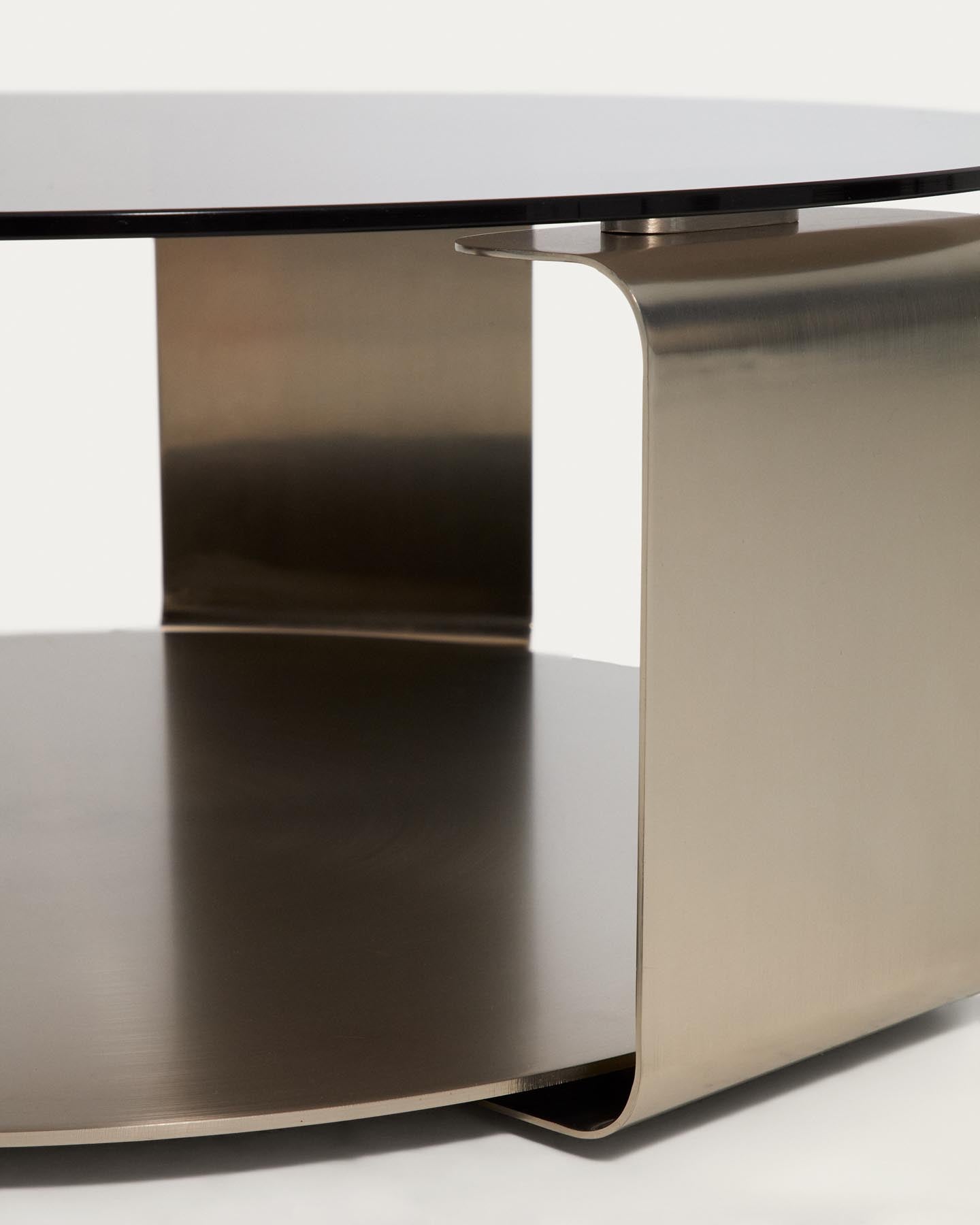 Couchtisch Dolven aus braunem Glas und gebürstetem Stahl, Ø 80 cm in Anthrazit präsentiert im Onlineshop von KAQTU Design AG. Couchtisch ist von Kave Home