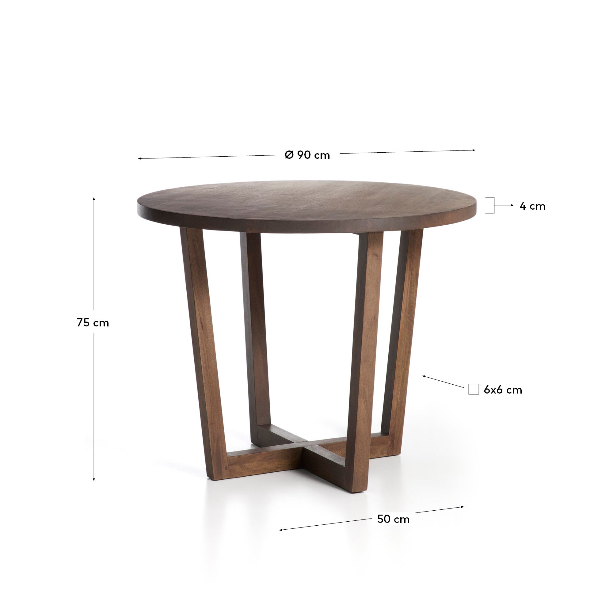 Runder Tisch Nahla aus massivem Mangoholz mit Nussbaumfinish, Ø 90 cm, FSC 100 % in Dunkelbraun präsentiert im Onlineshop von KAQTU Design AG. Esstisch ist von Kave Home
