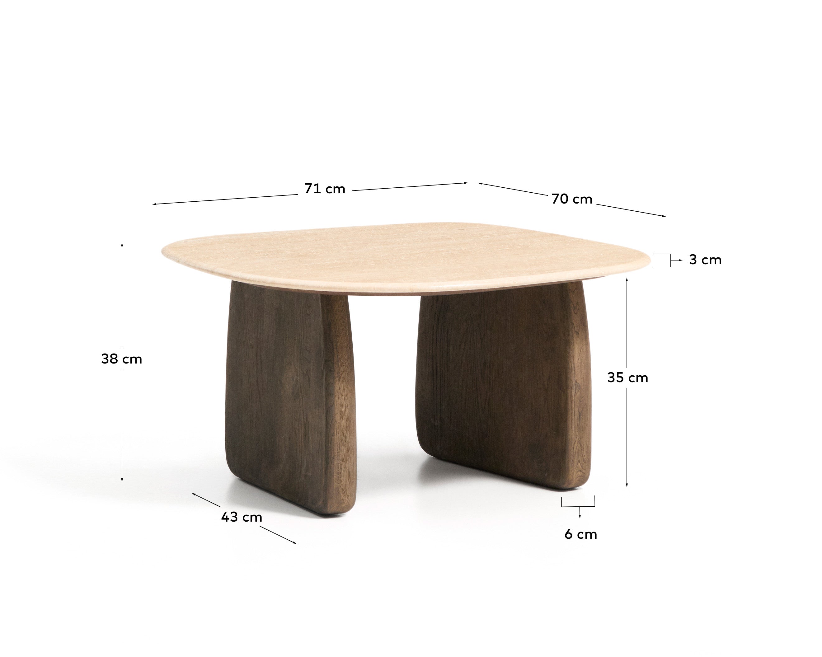 Beistelltisch Pirita aus beigem Travertin mit Beinen aus massivem Eichenholz mit dunklem Finish, 71 x 70 cm, FSC 100 % in Beige präsentiert im Onlineshop von KAQTU Design AG. Beistelltisch ist von Kave Home