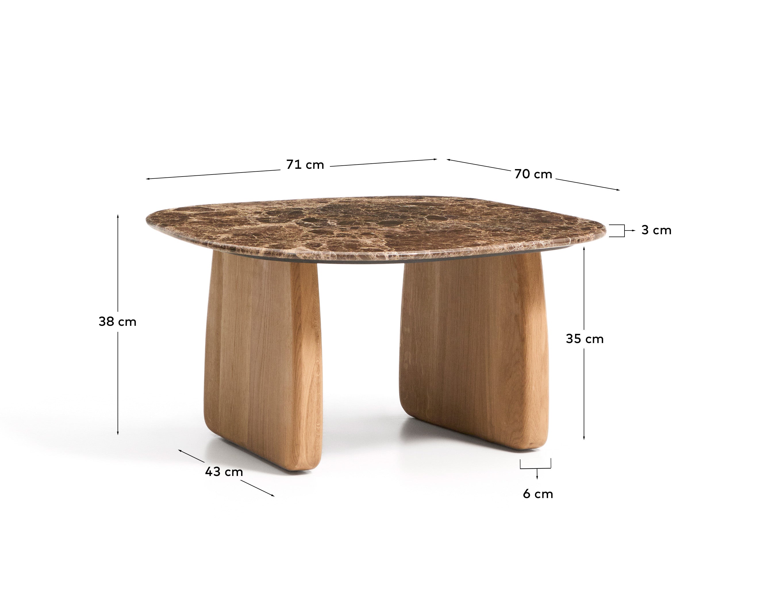 Beistelltisch Pirita aus braunem Marmor mit Beinen aus massivem Eichenholz mit naturfarbenem Finish, 71 x 70 cm, FSC 100 % in Braun präsentiert im Onlineshop von KAQTU Design AG. Beistelltisch ist von Kave Home
