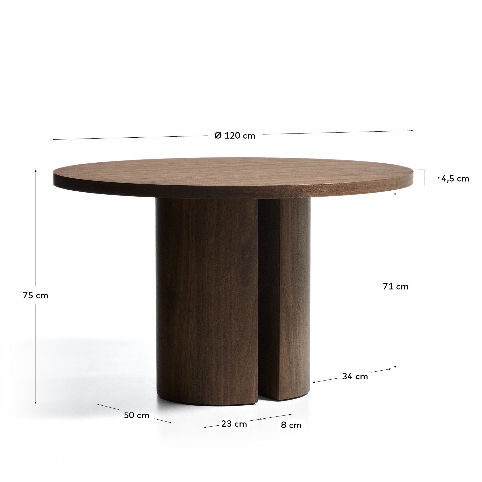 Nealy runder Tisch aus Nussbaumfurnier mit dunklem Finish Ø 120 cm in Dunkelbraun präsentiert im Onlineshop von KAQTU Design AG. Esstisch ist von Kave Home