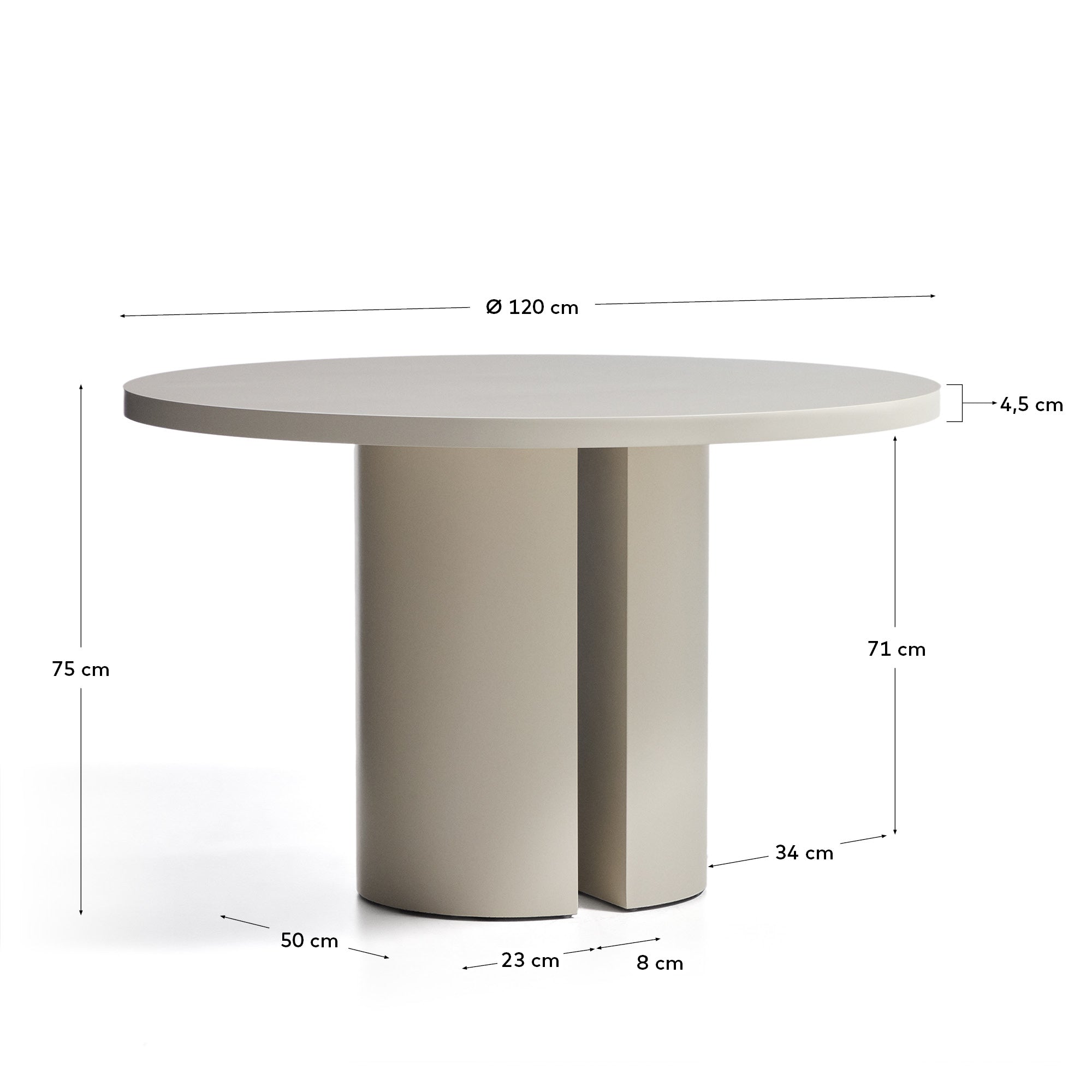 Runder Tisch Nealy aus lackiertem MDF mit eierschalfarbenem Finish Ø 120 cm in Beige präsentiert im Onlineshop von KAQTU Design AG. Esstisch ist von Kave Home