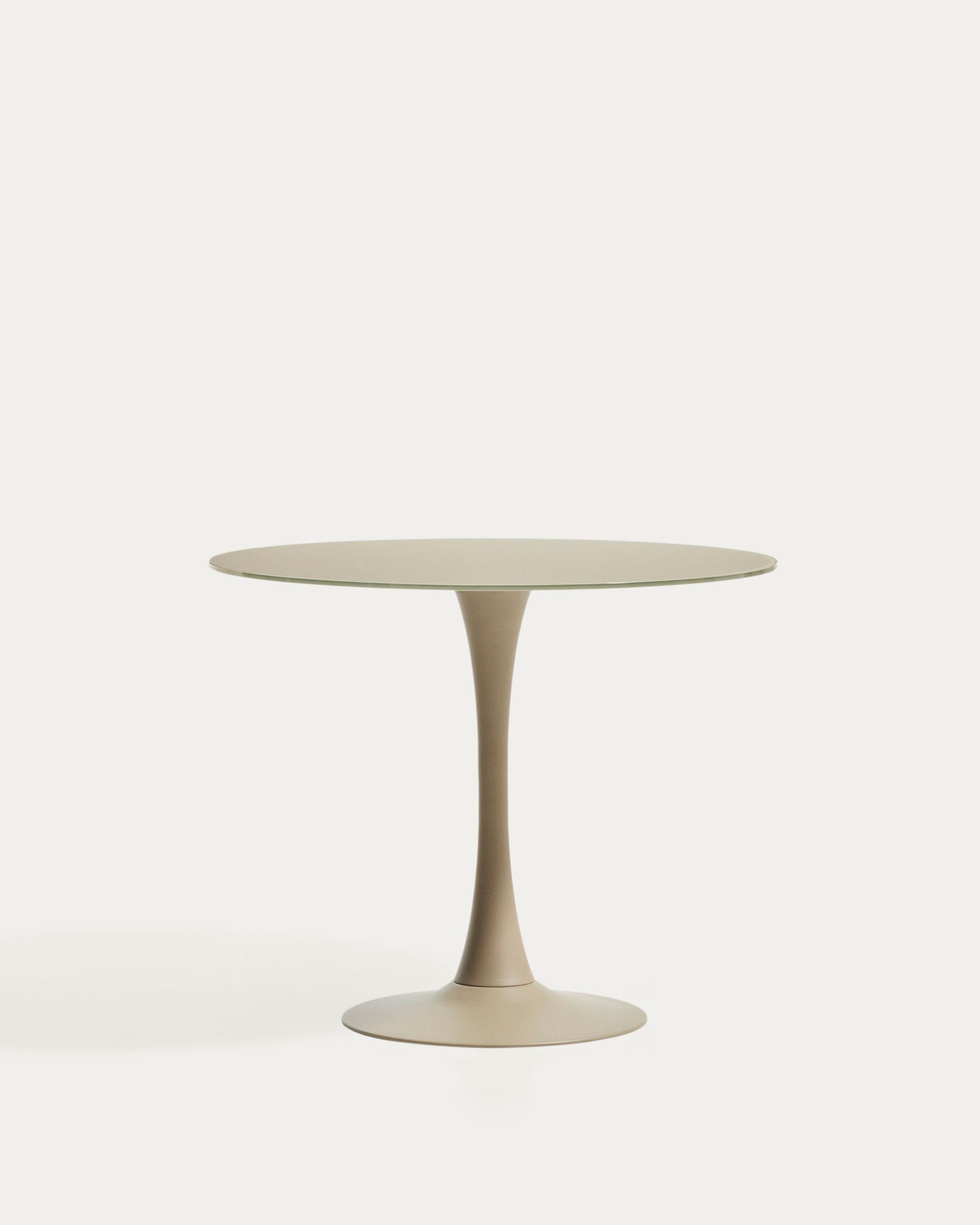 Runder Tisch Vedira aus Glas und taupefarbenem Stahl Ø 90 cm in Taupe präsentiert im Onlineshop von KAQTU Design AG. Esstisch ist von Kave Home
