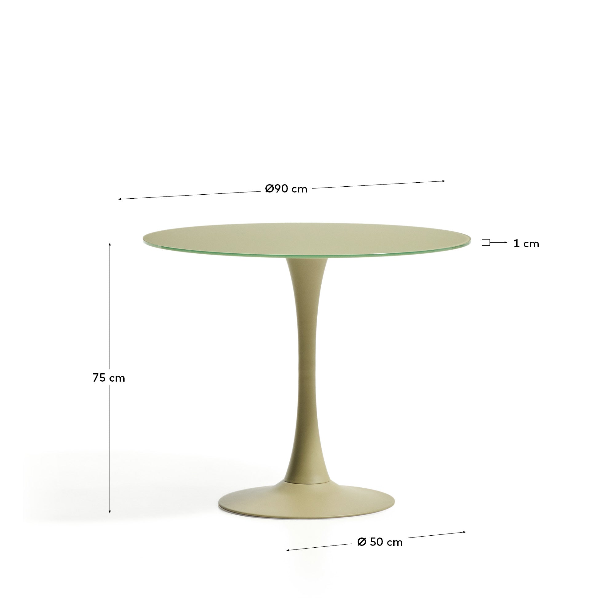 Runder Tisch Vedira aus Glas und grünem Stahl Ø 90 cm in Hellgrün präsentiert im Onlineshop von KAQTU Design AG. Esstisch ist von Kave Home