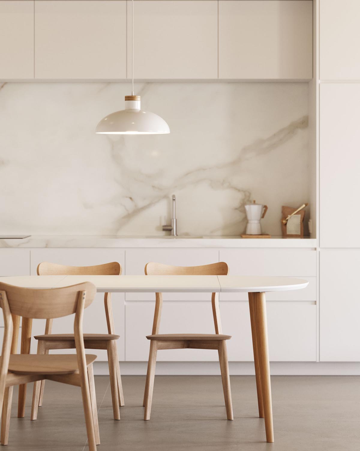 Stilvoller Oqui Tisch: Weisser Lack, Buchenholz, ausziehbar 90-170cm.