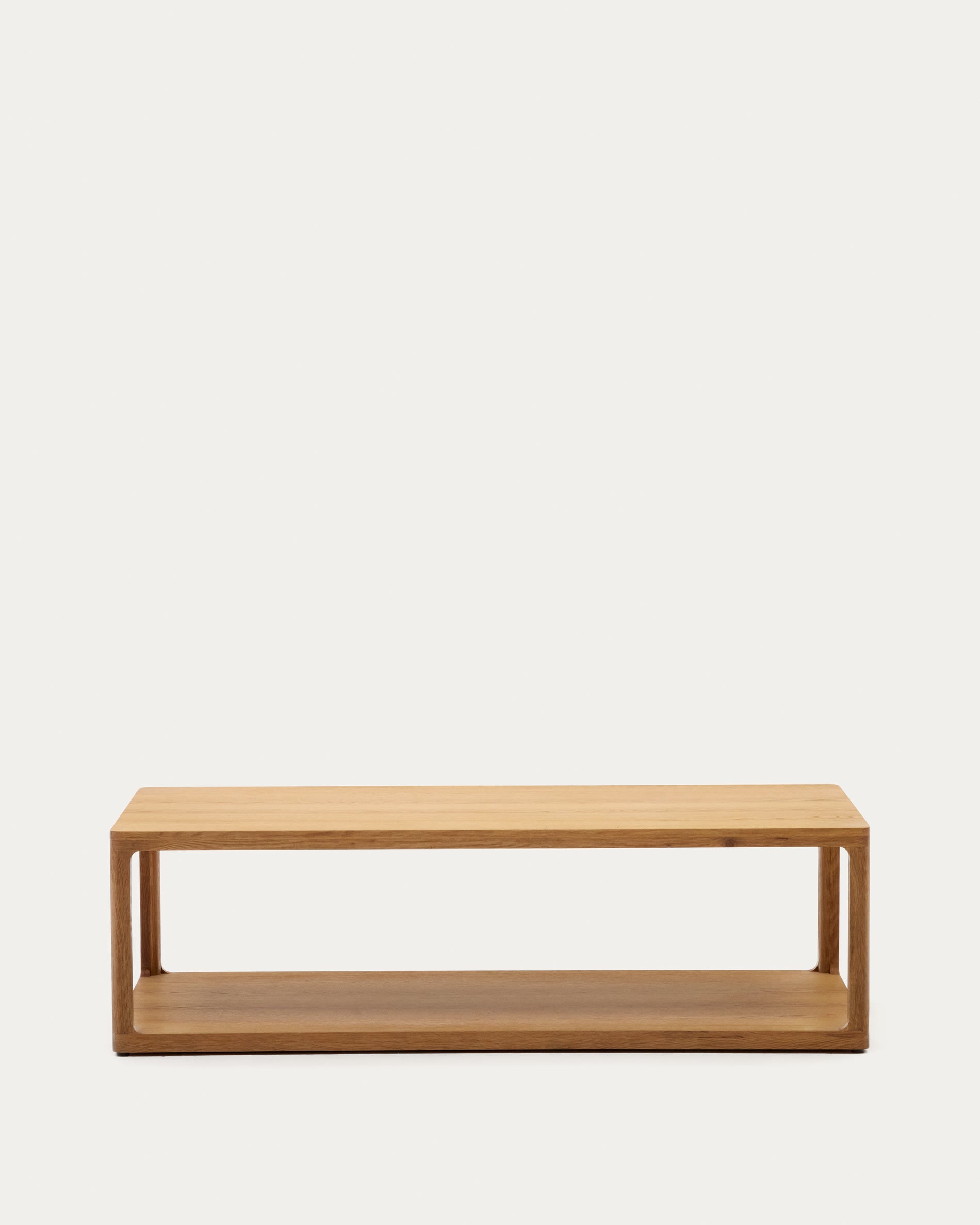 3D-Modell eines eleganten Maymai Couchtischs aus Eichenholz, 140x65 cm, ideal für stilvolle Wohnräume.