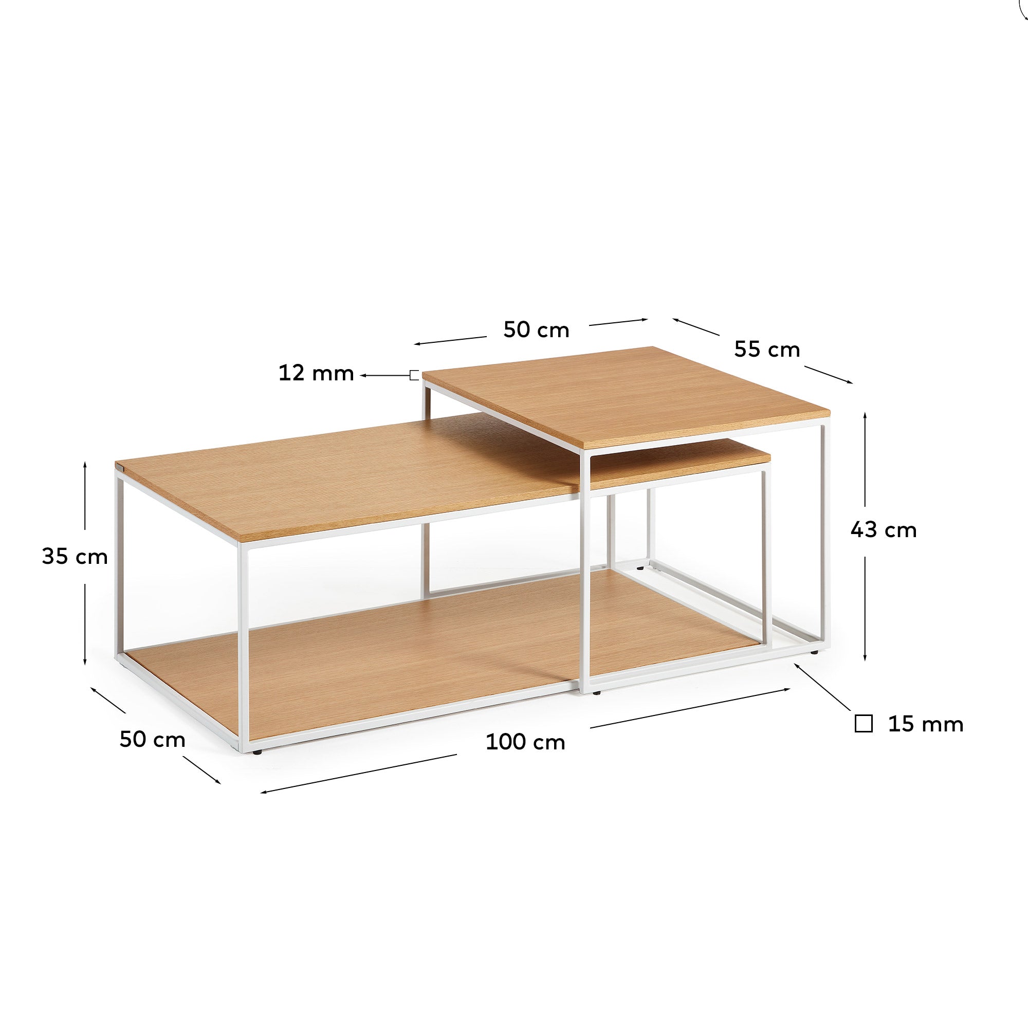 Entdecken Sie die vielseitigen Yoana Satztische aus hochwertigem Eichenfurnier und modernem Metallgestell in Weiß – ideal für jeden Wohnraum.