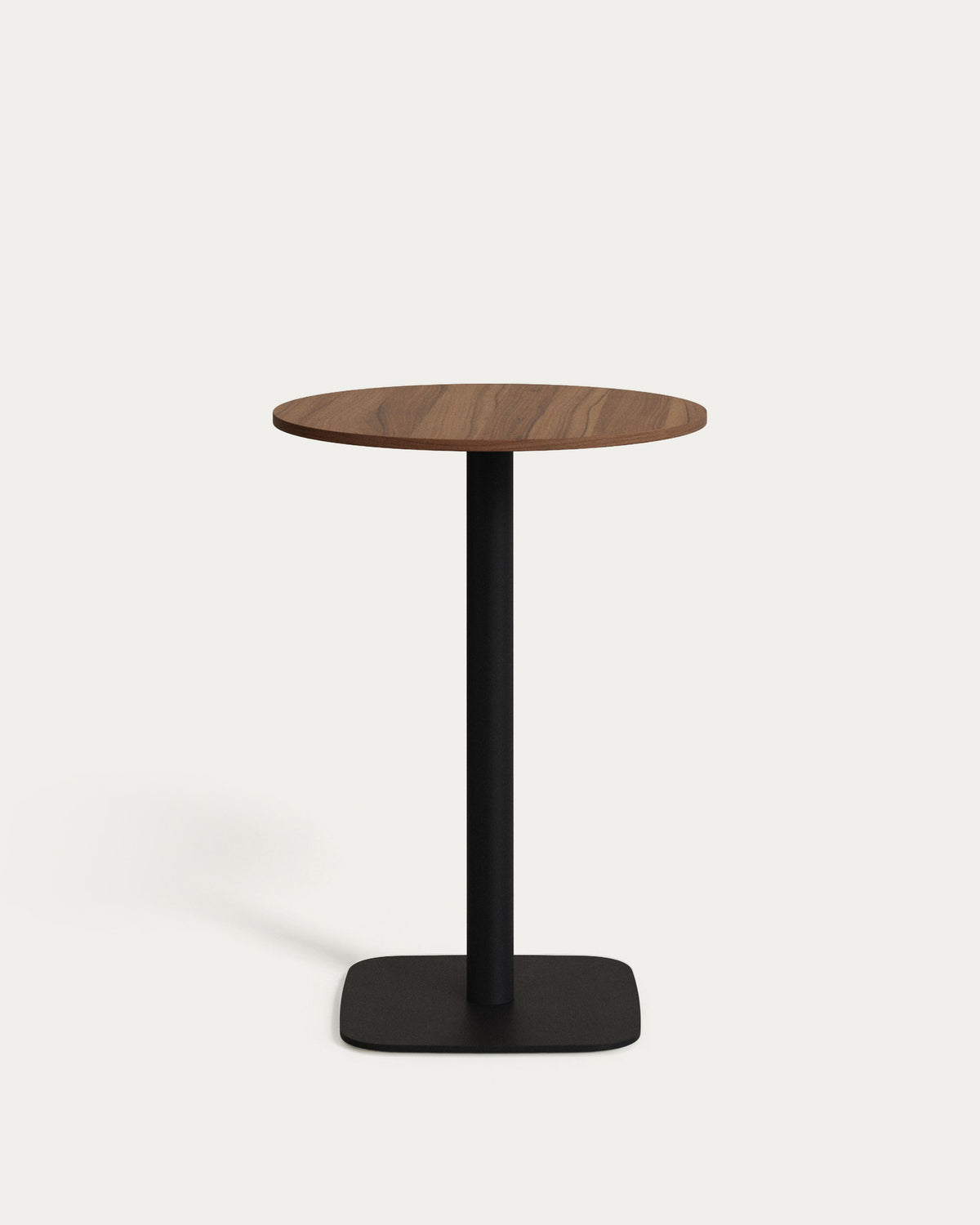 Dina hoher runder Tisch Melamin in Nussbaum-Finish und Metallbein mit schwarzer Lackierung Ø60x96 cm in Braun, Schwarz präsentiert im Onlineshop von KAQTU Design AG. Hochtisch ist von Kave Home