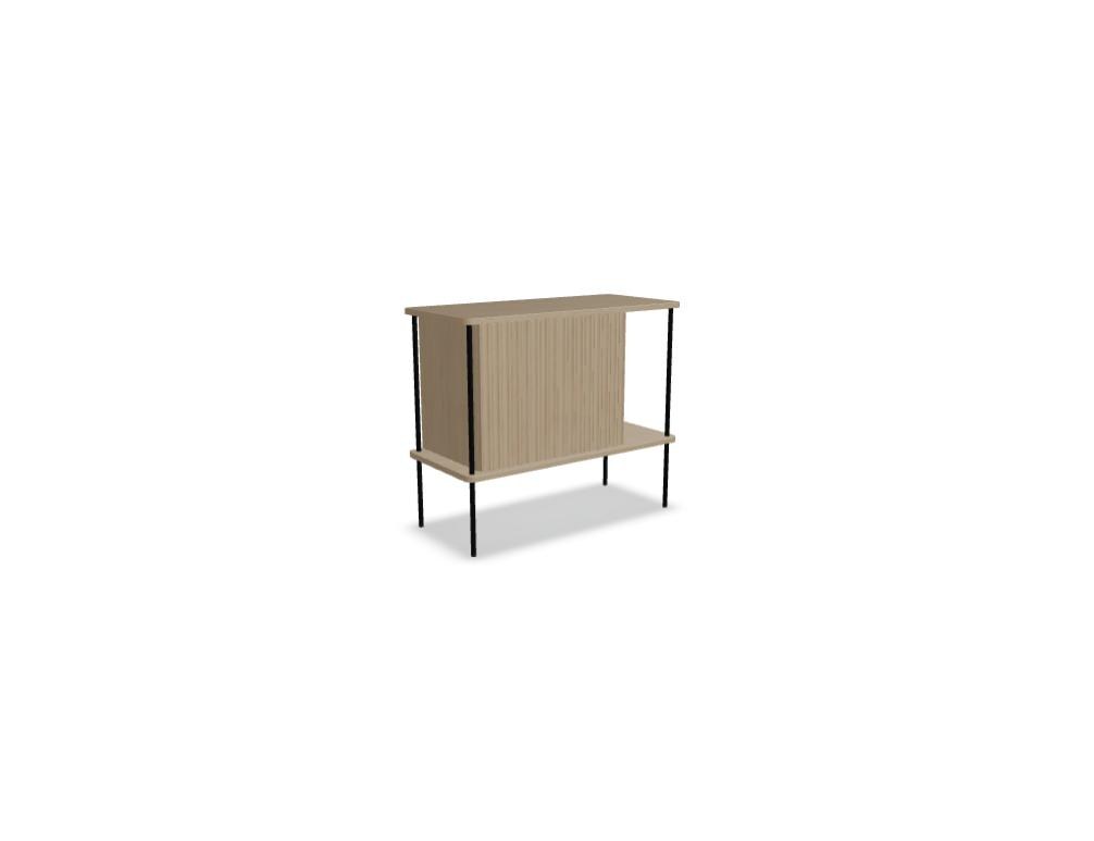 Sideboard Maya aus massivem Eichenholz mit gefräster Front, Push-to-Open-System und schlanken Stahlfüssen, Farbe Eiche Natur.