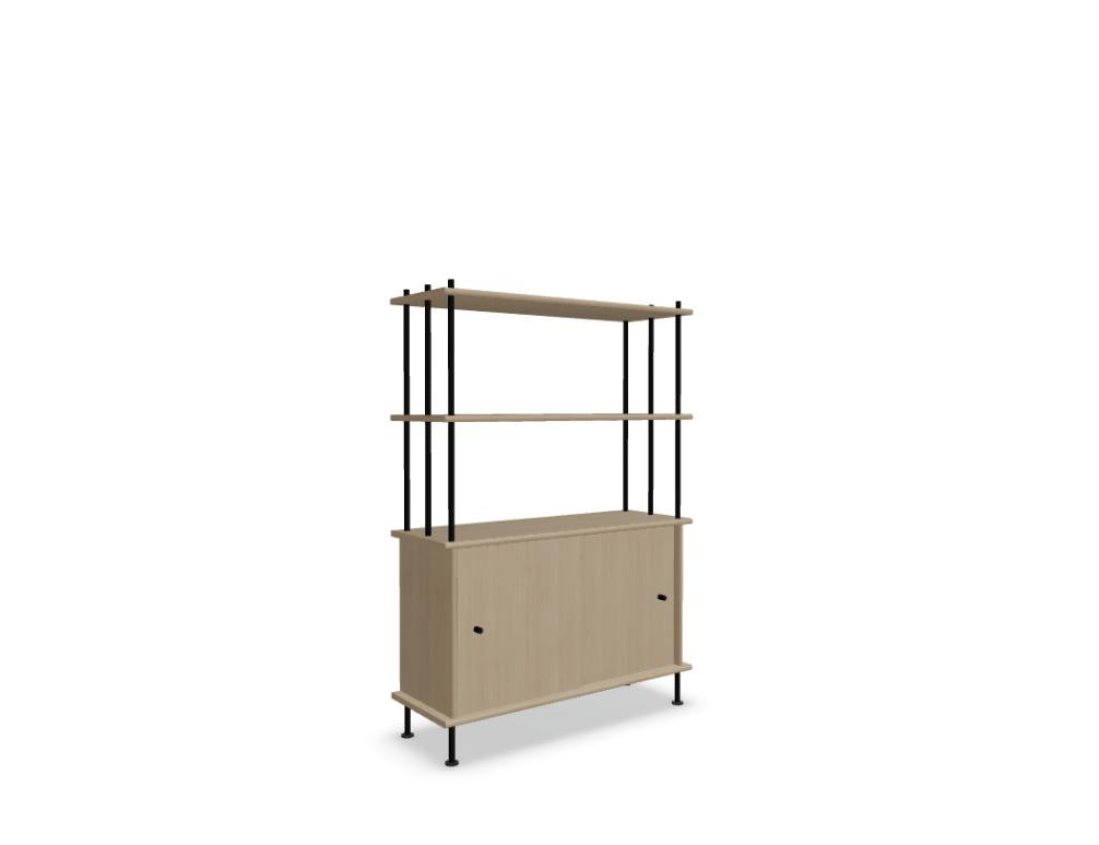 Holz-Halbregal Bava BV10P2 von Tamo in natürlicher Holzoptik, freistehendes Standregal mit drei leicht geneigten Regalböden, elegantes Wohn- oder Büro-Design