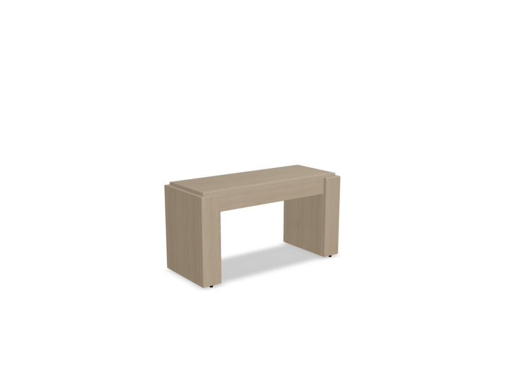 Sitzbank Pura aus lackiertem Eichen-Leimholz in Eiche Natur, mit schlichten, geradlinigen Beinen, die in die Sitzfläche übergehen.
