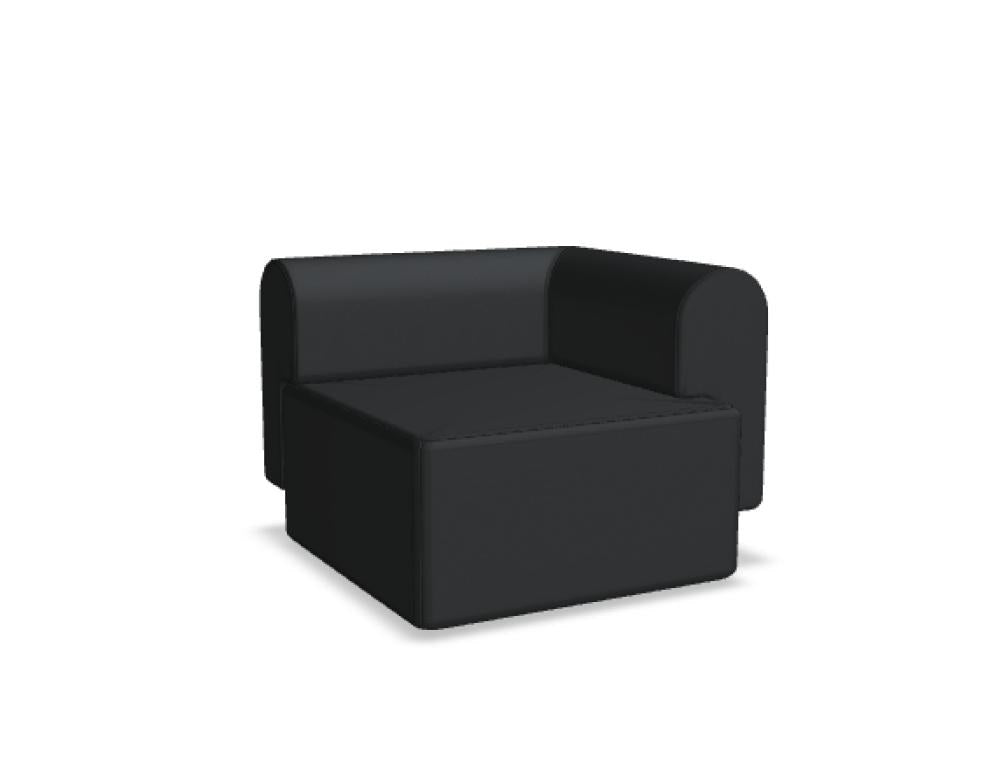 Modulares Sofa Tori von Tamo in Anthrazit mit gepolsterter Sitzfläche, abgerundeter Rückenlehne und Kunststofffüssen.