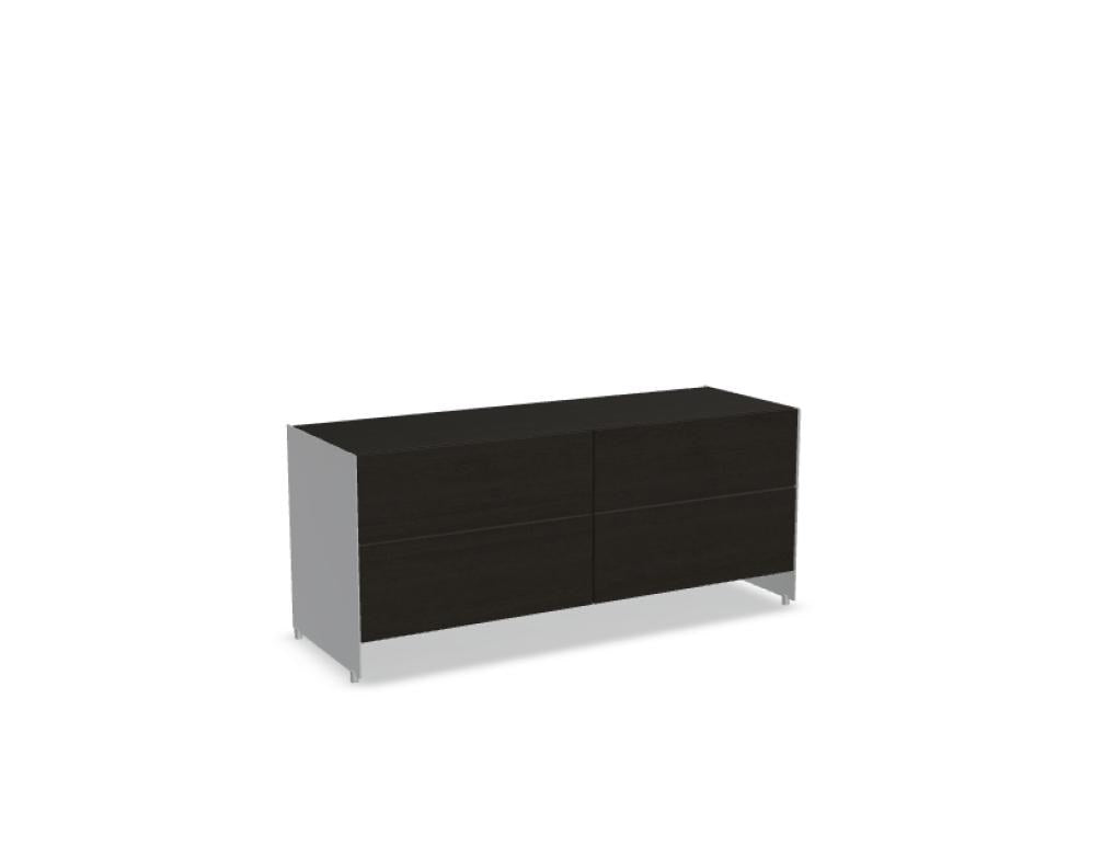 Büroschrank Aloox von Tamo in Eiche Natur mit Massivholzfront, Aluminium-Korpus und Aluminiumfüssen, freistehend oder hängend montierbar.