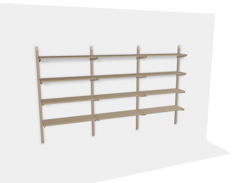 Wandmontiertes Holzregal Noki aus massivem Eichenholz in Eiche Natur mit offenen Fachböden, modularer Aufbau, Hersteller Tamo.