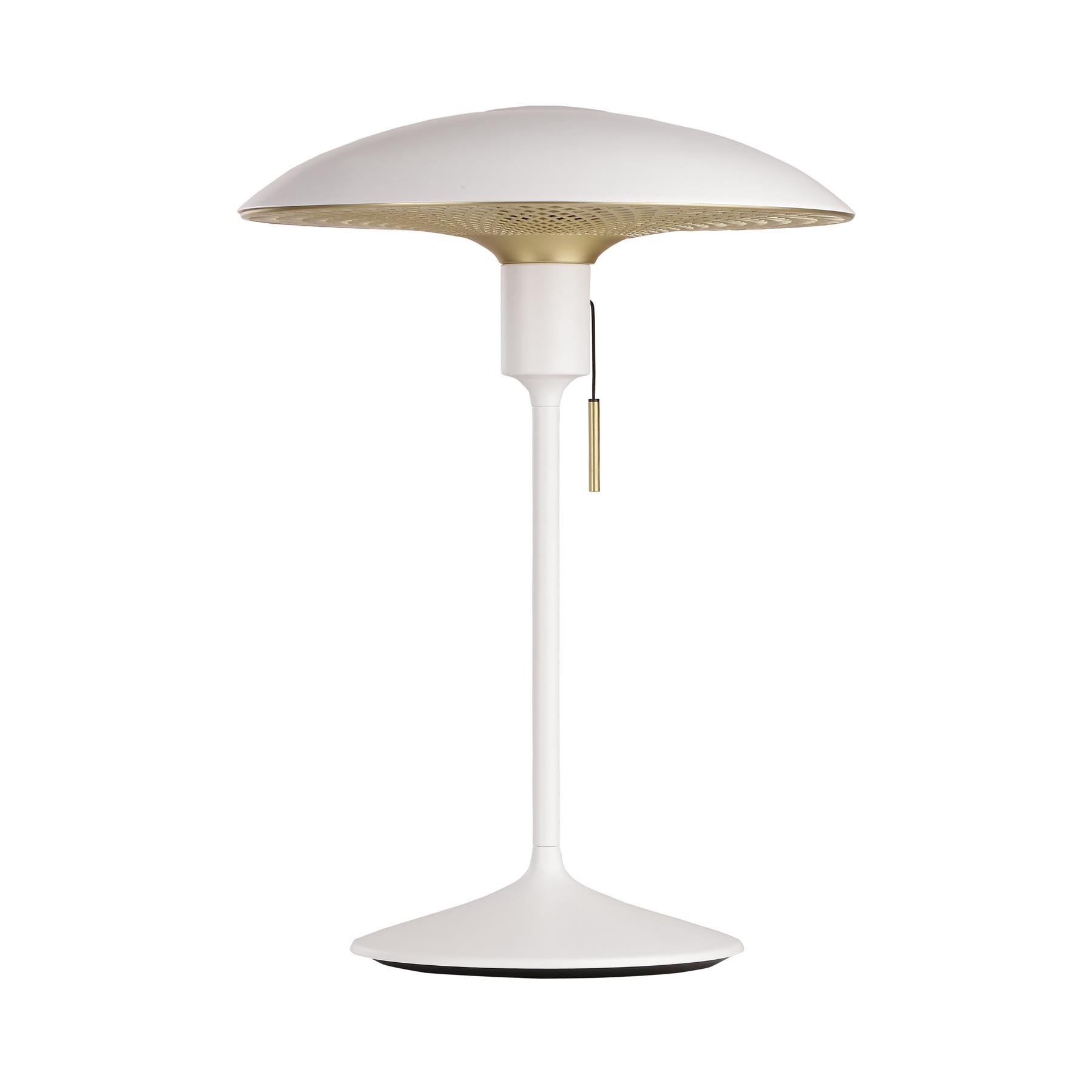 Elegante Manta Ray Tischleuchte in strahlendem Weiß mit luxuriösen Messingakzenten, ideal für moderne Wohnräume und stilvolle Akzente.