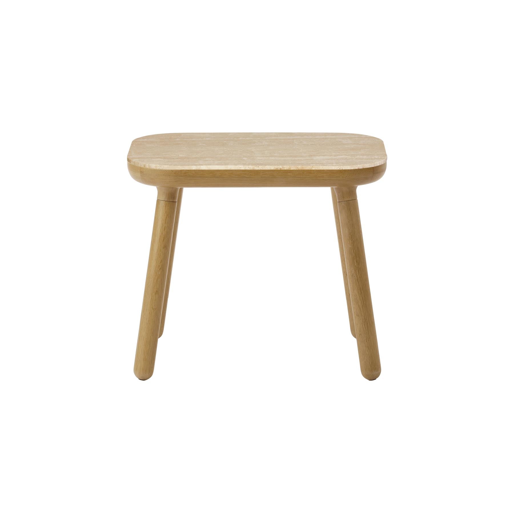 Eleganter Paff low Beistelltisch von Umage aus hochwertigem Travertin, ideal für stilvolle Wohnräume und entspannte Momente.