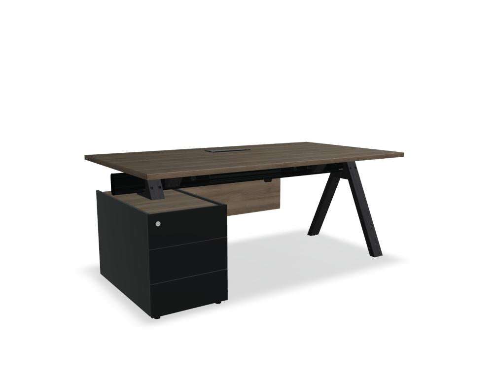 Viga V07LM - Chefschreibtisch mit Container in Dunkle Walnuss präsentiert im Onlineshop von KAQTU Design AG. Schreibtisch ist von Mdd