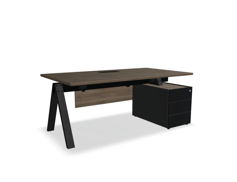 Viga V07PM - Chefschreibtisch mit Container in Dunkle Walnuss präsentiert im Onlineshop von KAQTU Design AG. Schreibtisch ist von Mdd