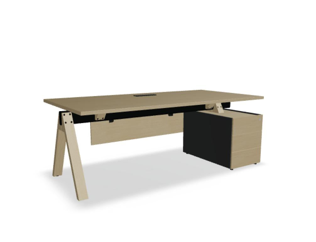 Viga V08P - Chefschreibtisch mit Container in FENIX Schwarz Matt präsentiert im Onlineshop von KAQTU Design AG. Schreibtisch ist von Mdd