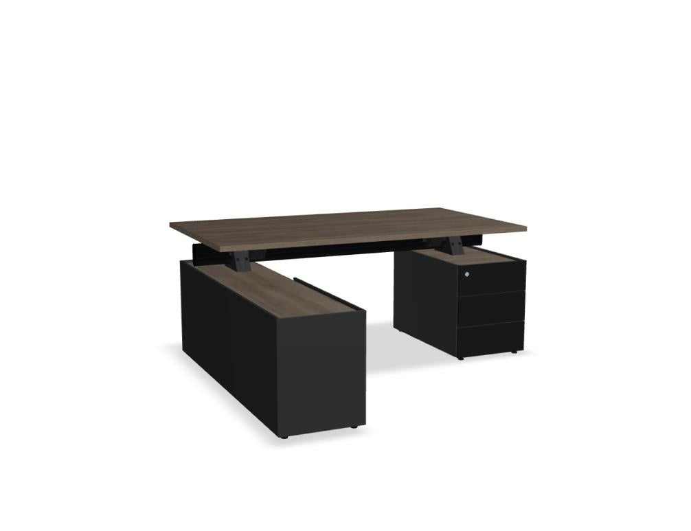 Viga V09LM - Chefschreibtisch mit Managerschrank und Container in Dunkle Walnuss präsentiert im Onlineshop von KAQTU Design AG. Schreibtisch ist von Mdd