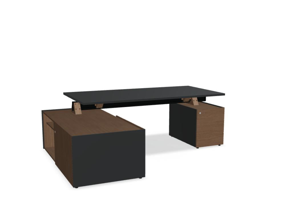 Viga V38L - Chefschreibtisch mit Managerschrank und Container in FENIX Schwarz Matt präsentiert im Onlineshop von KAQTU Design AG. Schreibtisch ist von Mdd