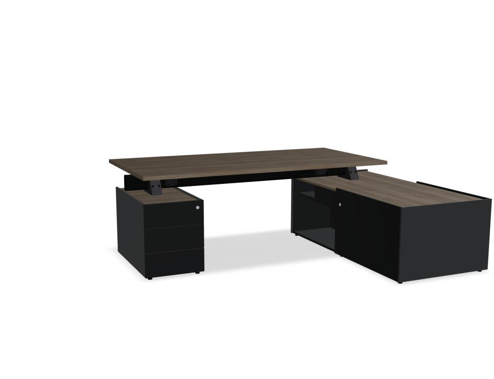 Viga V38PM - Chefschreibtisch mit Managerschrank und Container in Dunkle Walnuss präsentiert im Onlineshop von KAQTU Design AG. Schreibtisch ist von Mdd